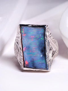 Large boulder opal ring unisex Polychrome Purple Australian opal