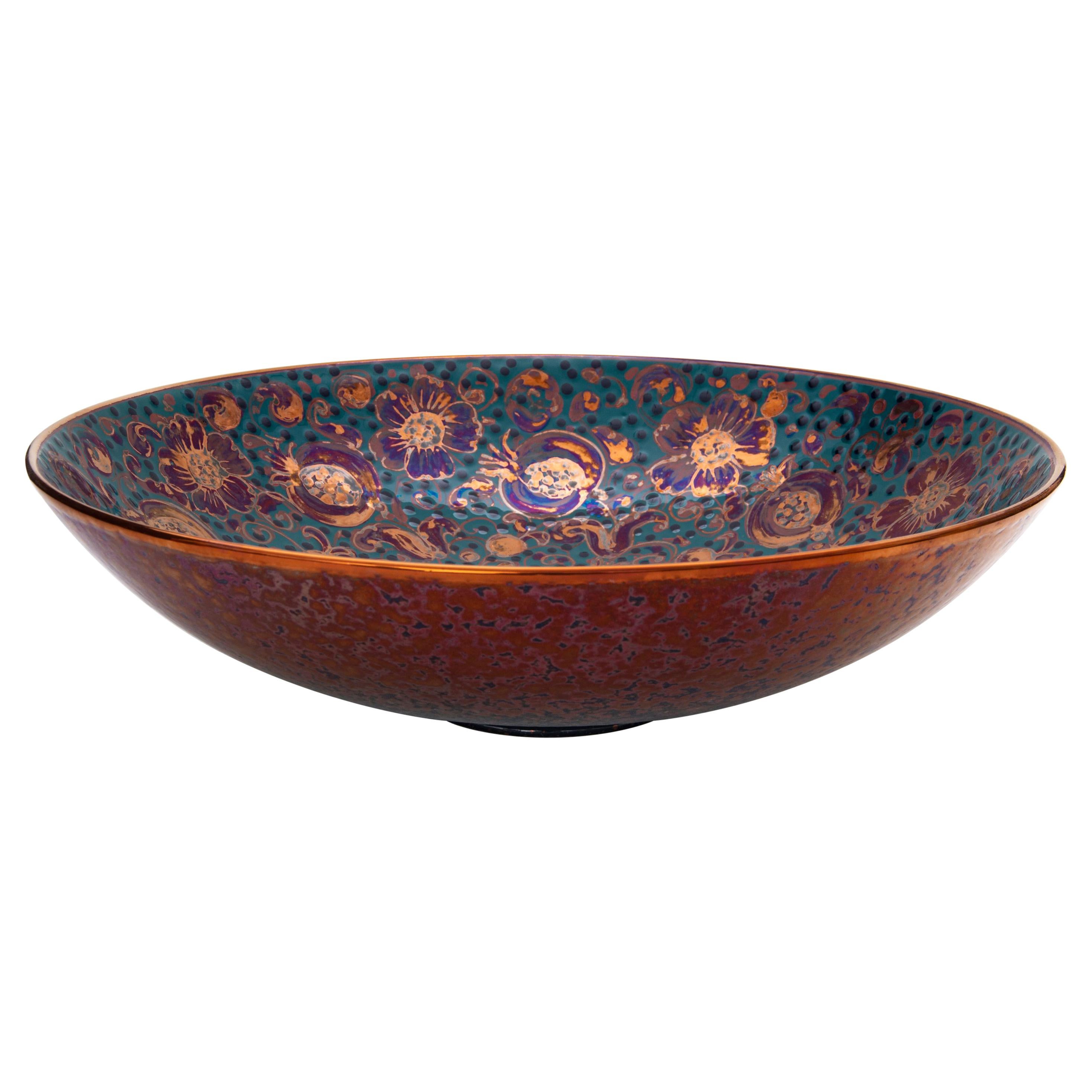 Large Ceramic Bowl by Bottega Vignoli Hand Painted Glazed  Majolica Contemporary