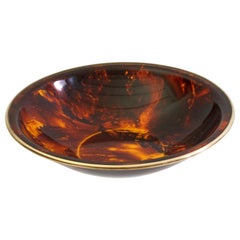 Large Bowl in Faux Tortoise Lucite and Brass, Italy