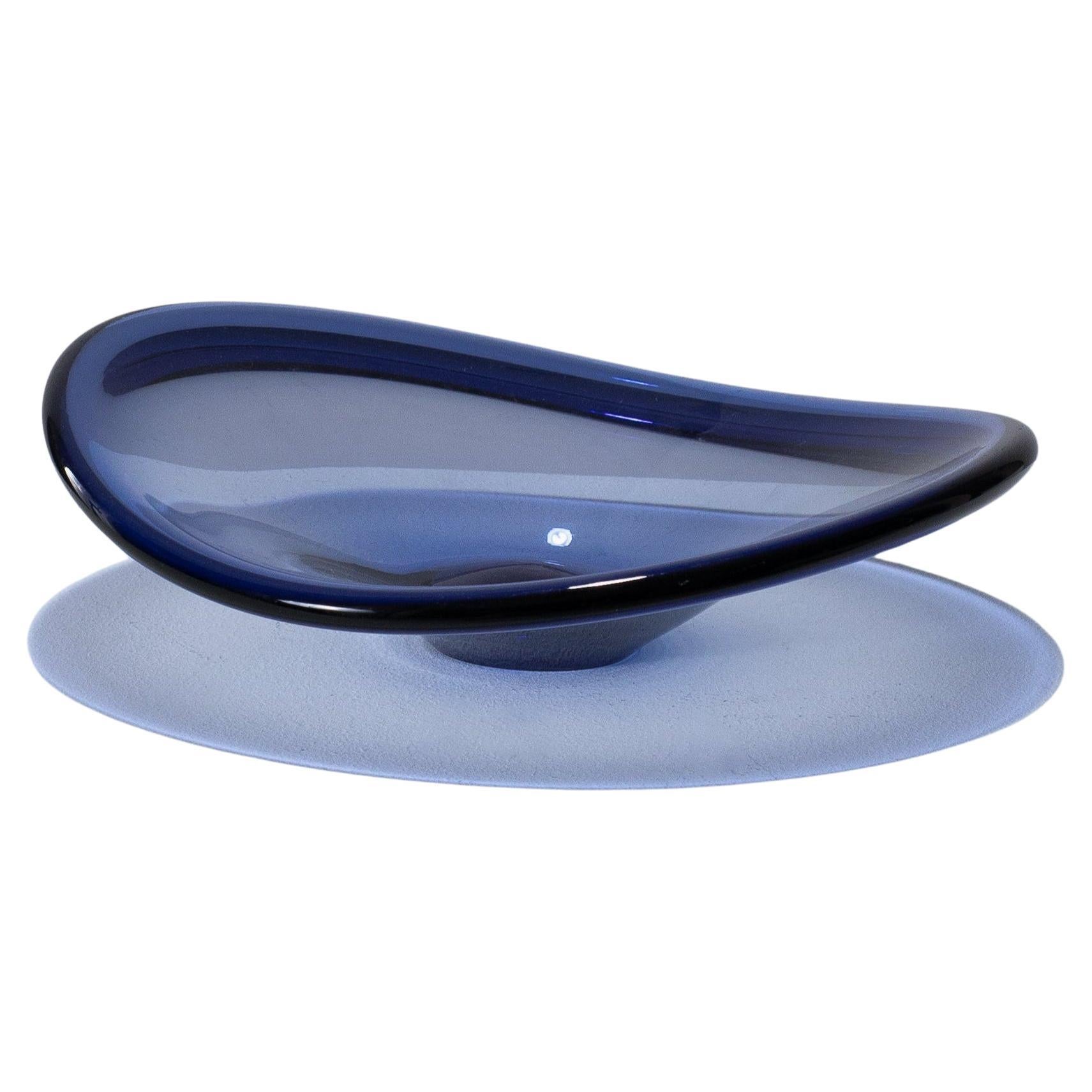 Large bowl in thick blue glass, 1950s