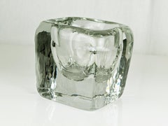 large bowl in thick transparent glass, hand-worked and ground, 1960s