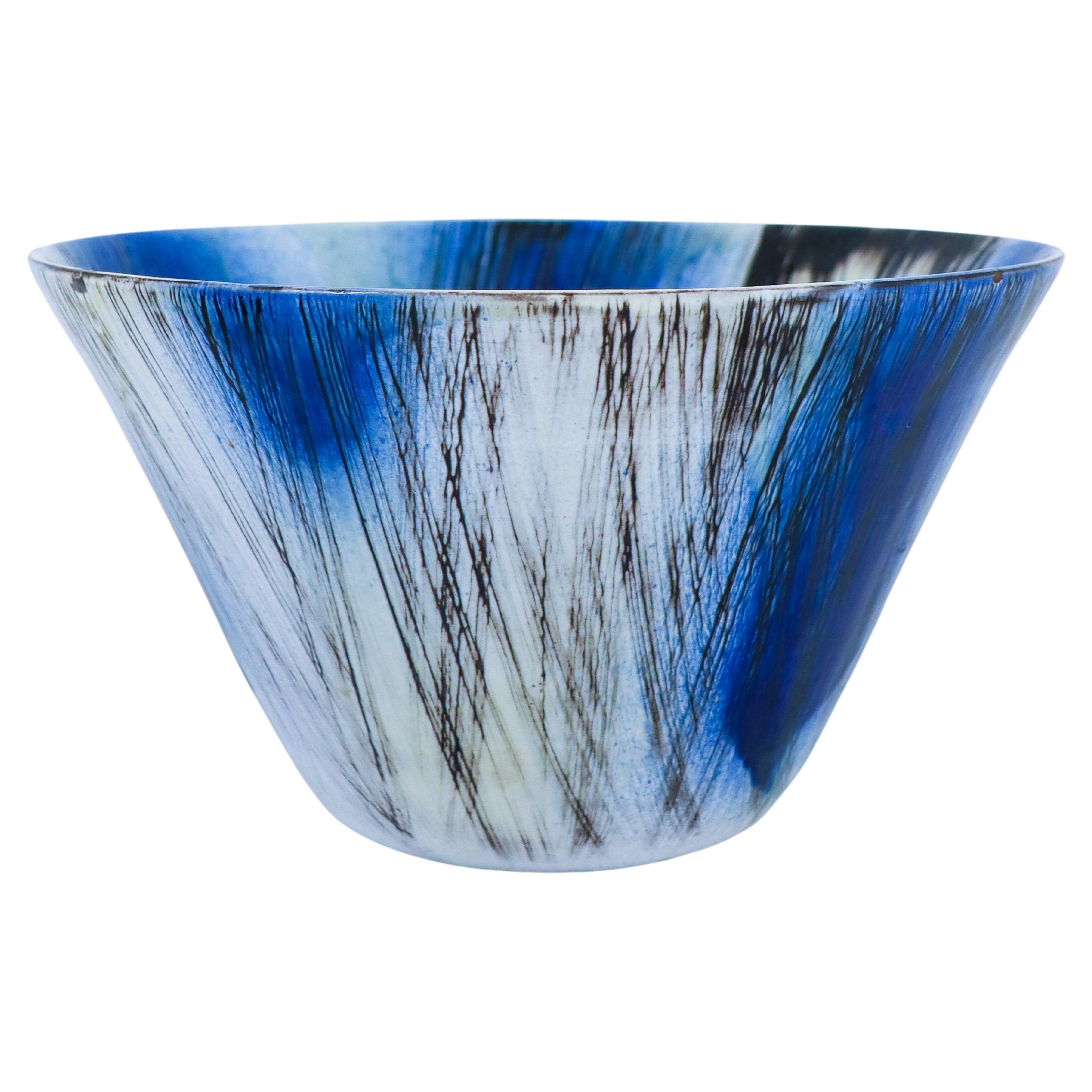Large Bowl "Kaskad" - Mari Simmulson - Upsala Ekeby - Blue, Black and white For Sale
