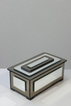 Large box in clear & smoked mirror, in the style of Fontana Arte, 1970s