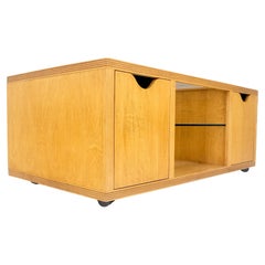 Large Box Shape Glass Top Birch Plywood Deep Drawers Storage Coffee Table MCM