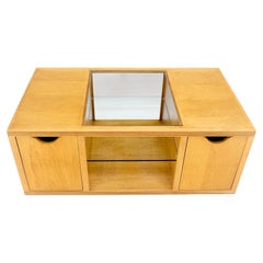 Large Box Shape Glass Top Birch Plywood Deep Drawers Storage Coffee Table MCM