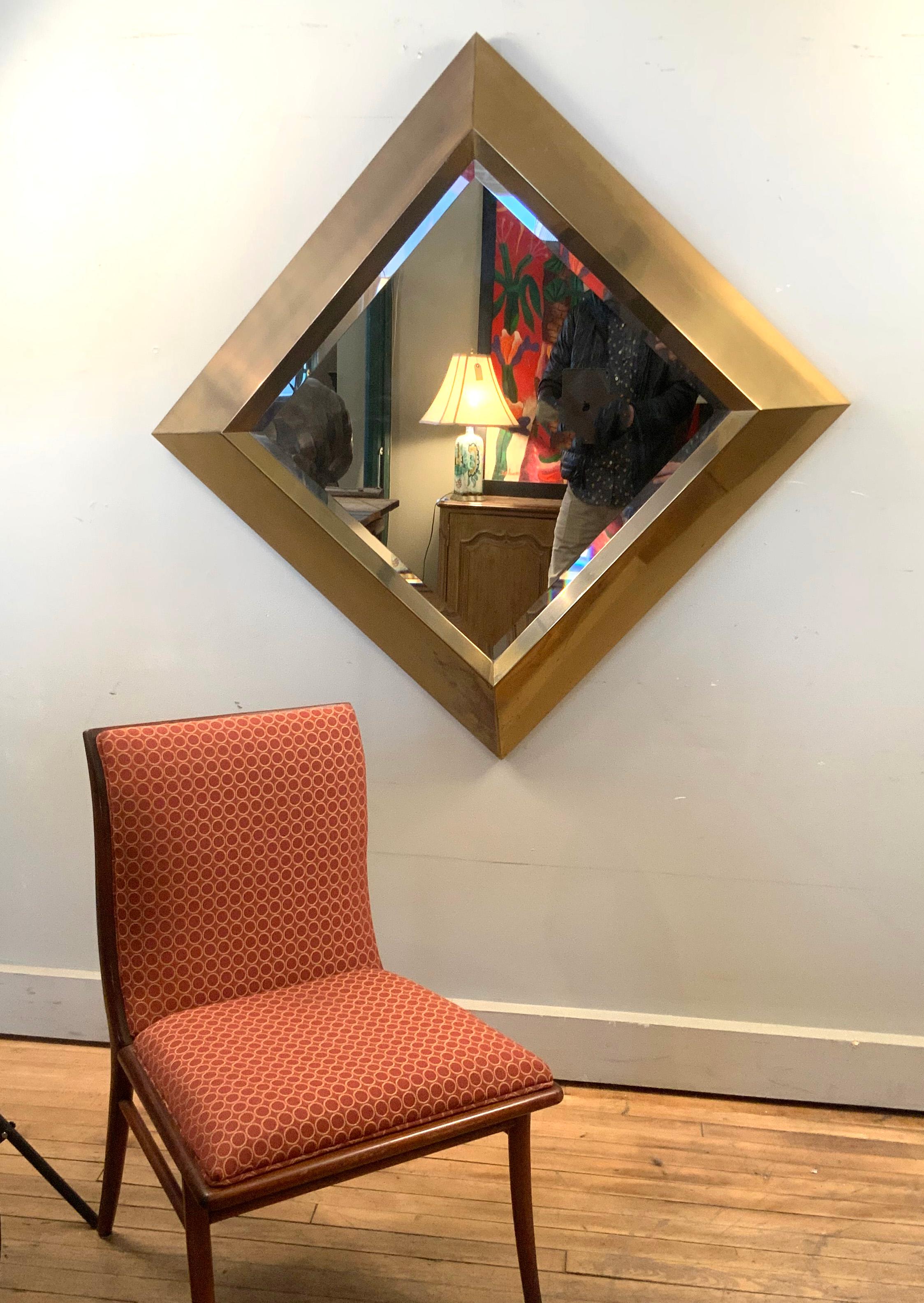 Large Brass 1970s Diamond Form Mirror by Marcello Mioni 2