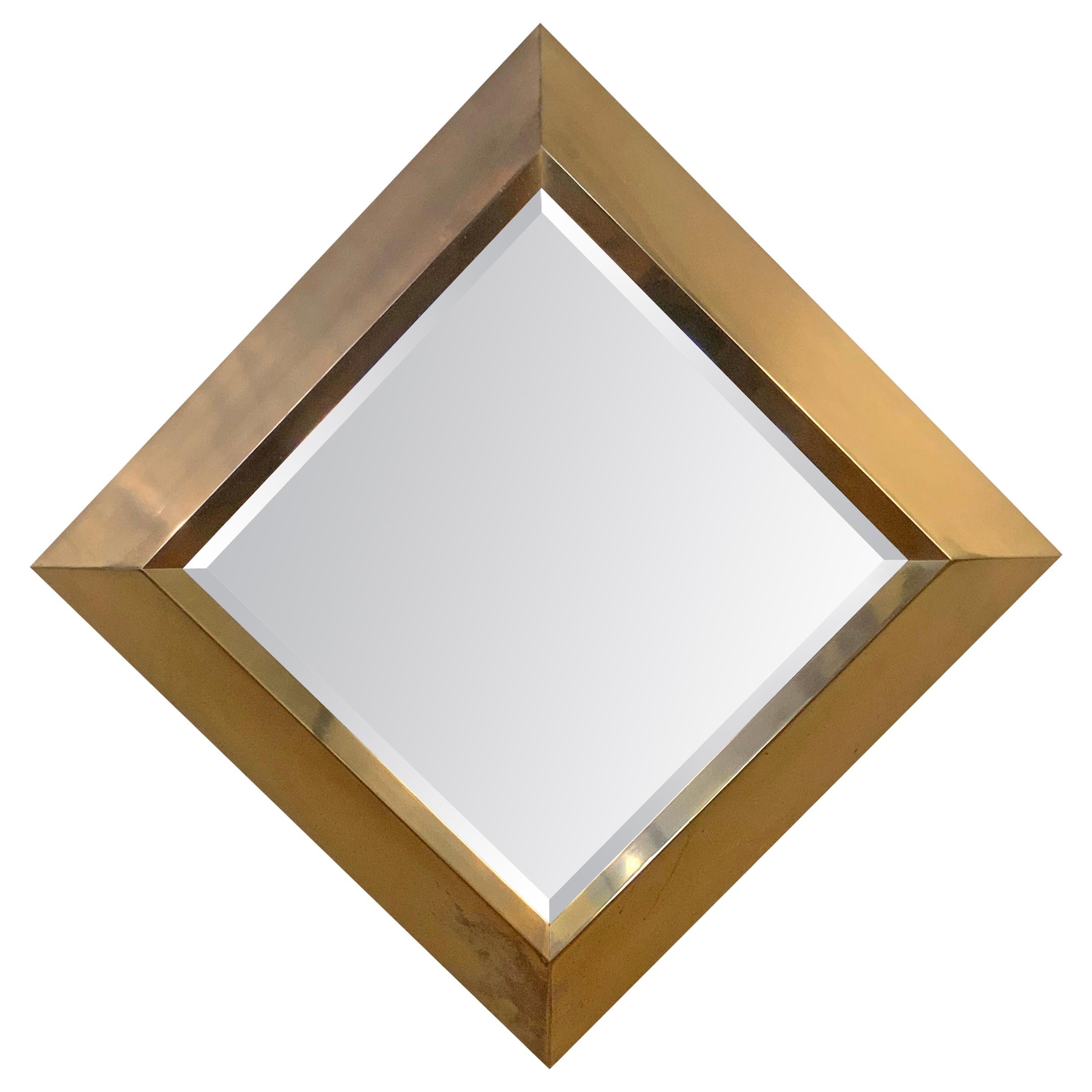 Large Brass 1970s Diamond Form Mirror by Marcello Mioni