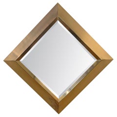 Large Brass 1970s Diamond Form Mirror by Marcello Mioni