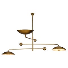 Large Brass 3 Arm Chandelier with long movable arms and rotatable light shades