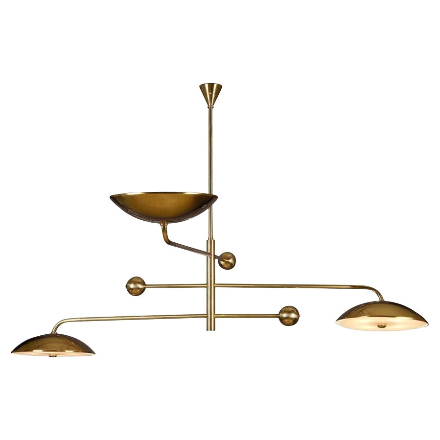 Large Brass 3 Arm Uhura Chandelier with long movable arms and rotatable shades