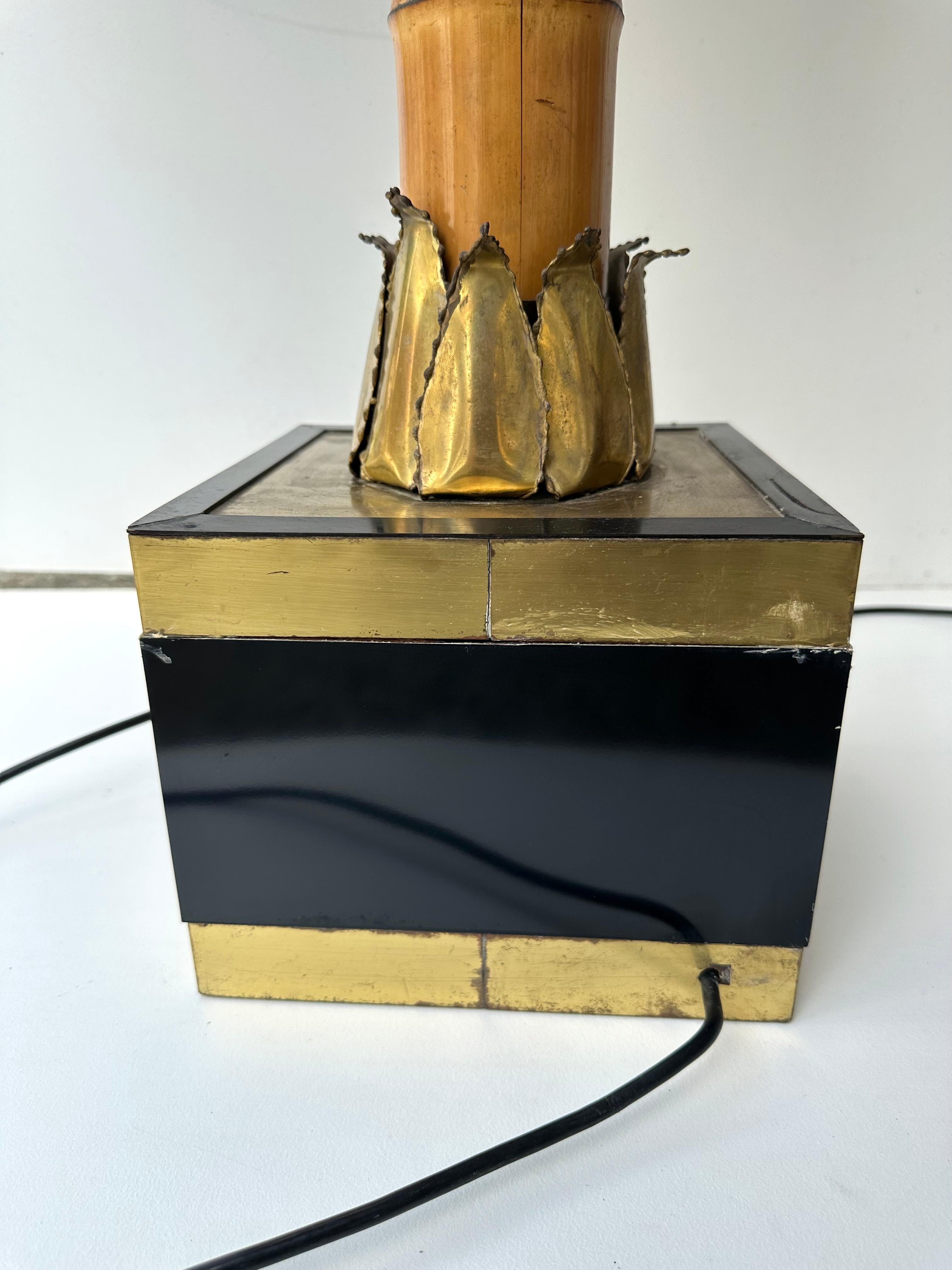 Large Brass and Bamboo Palm Tree Table Lamp by Maison Jansen, France, 1970s 4
