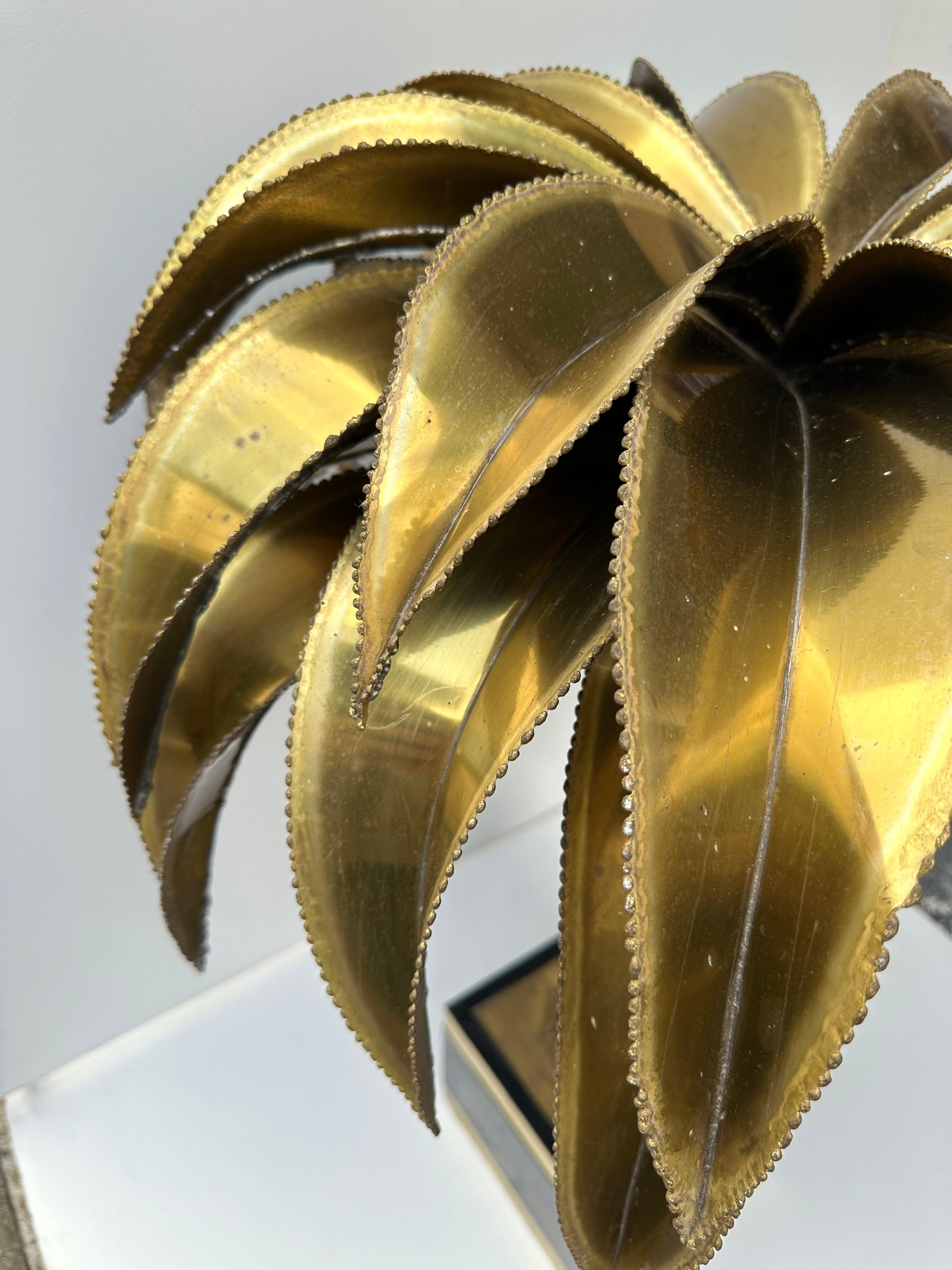 Large Brass and Bamboo Palm Tree Table Lamp by Maison Jansen, France, 1970s 5