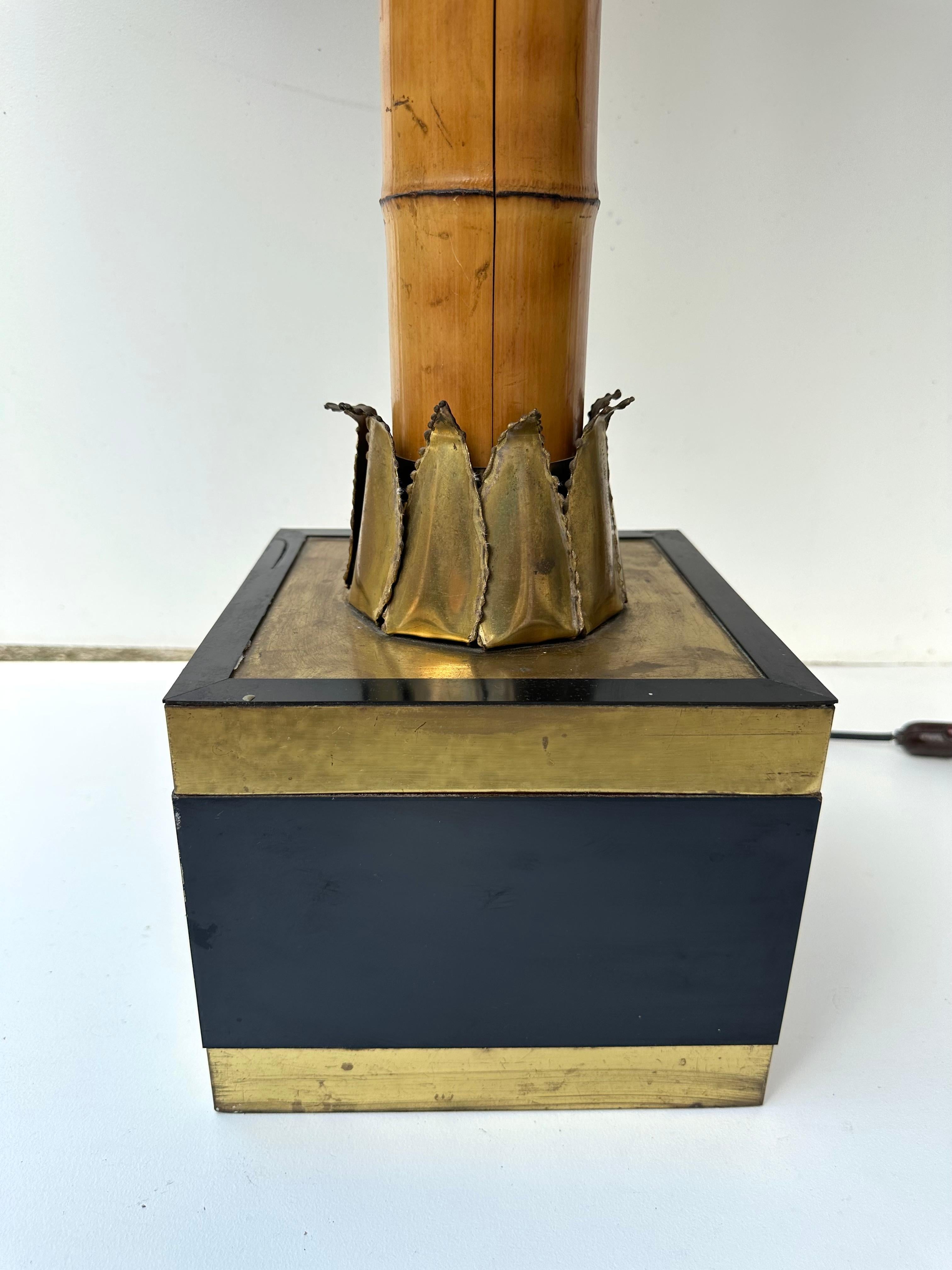 Large Brass and Bamboo Palm Tree Table Lamp by Maison Jansen, France, 1970s 6