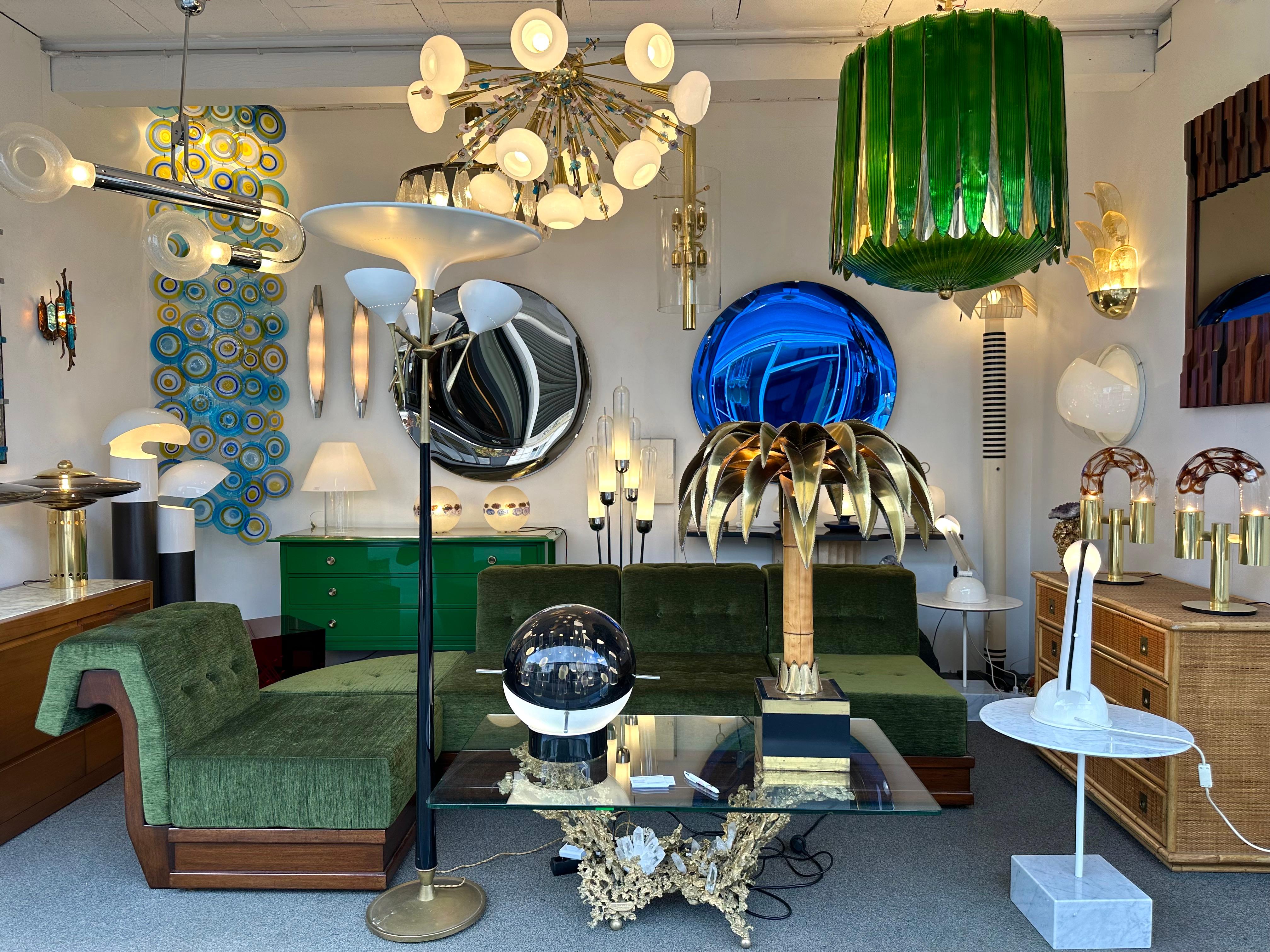 French Large Brass and Bamboo Palm Tree Table Lamp by Maison Jansen, France, 1970s