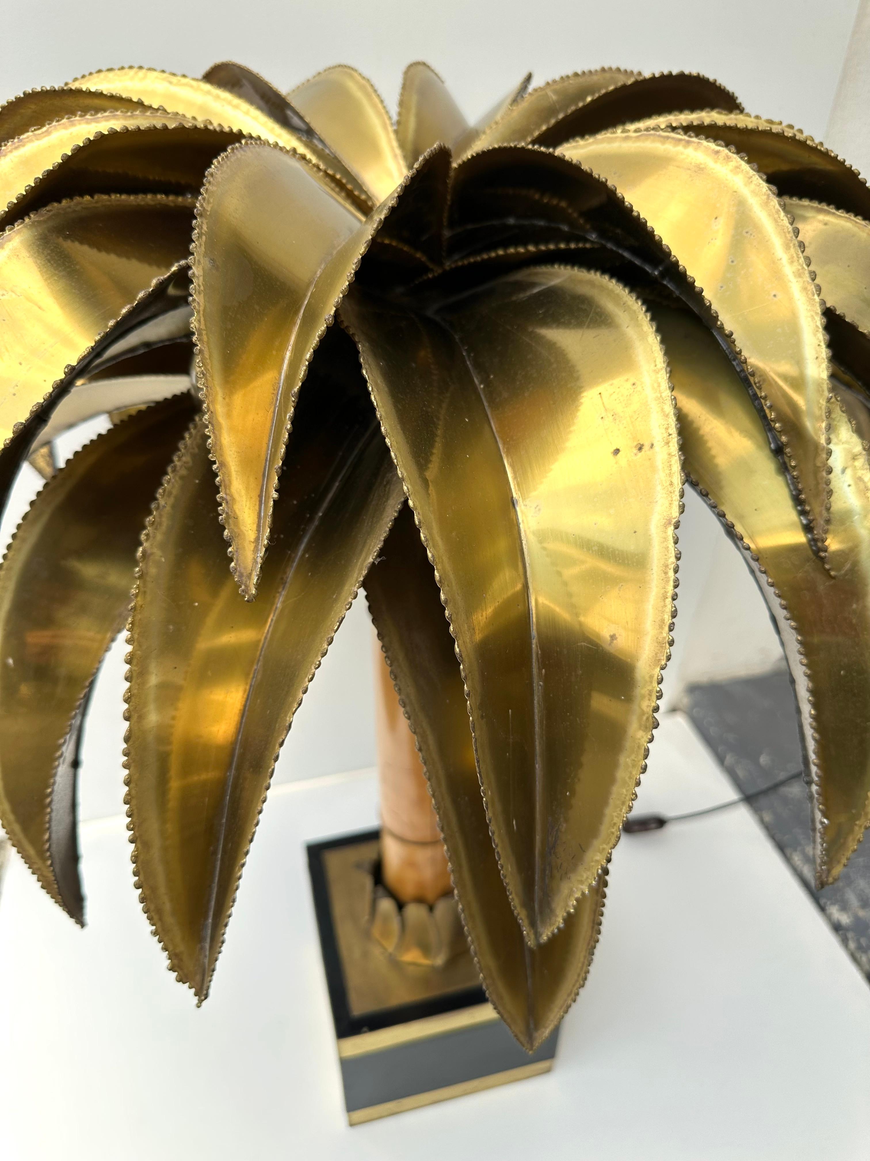 Late 20th Century Large Brass and Bamboo Palm Tree Table Lamp by Maison Jansen, France, 1970s