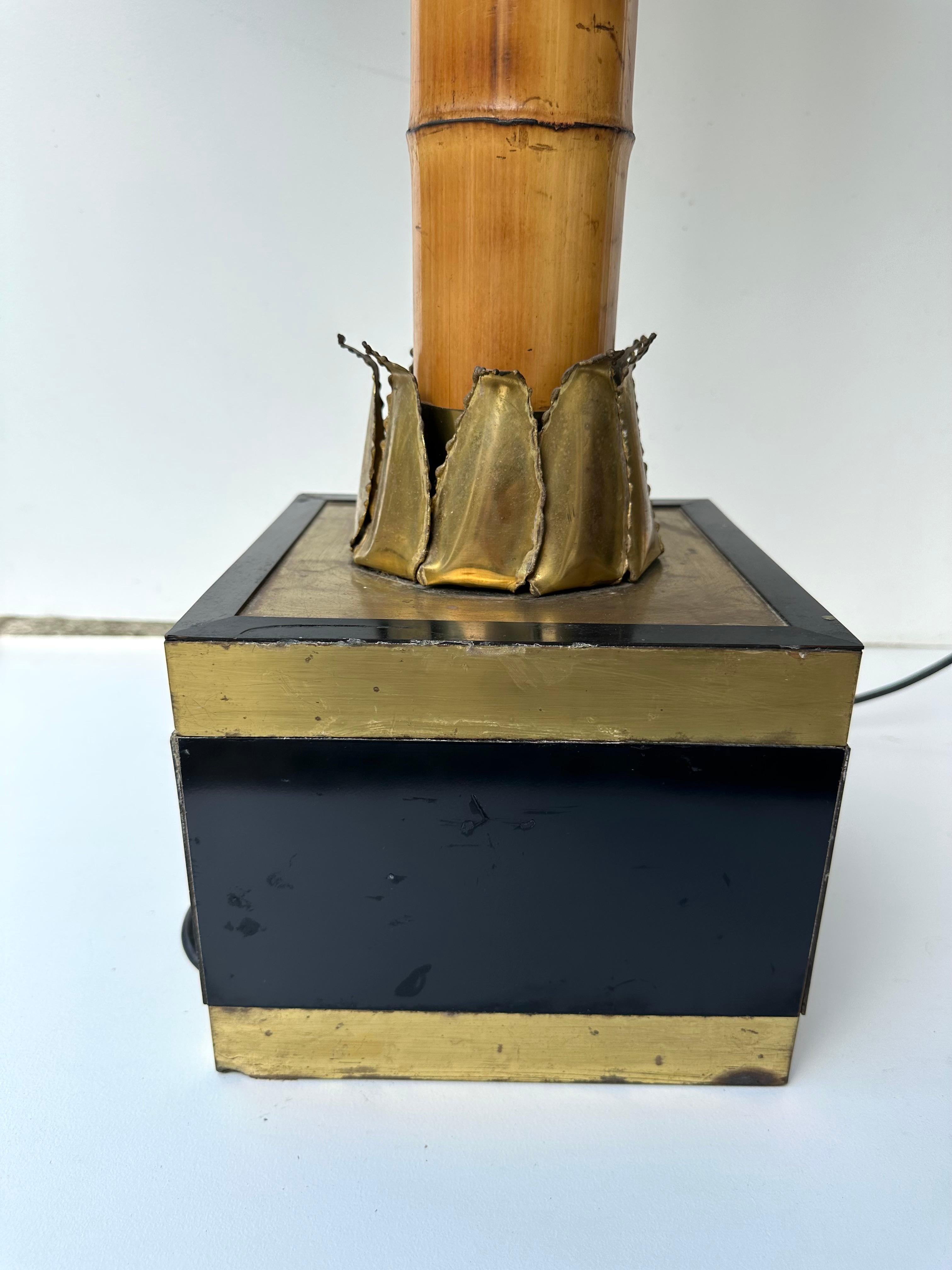 Large Brass and Bamboo Palm Tree Table Lamp by Maison Jansen, France, 1970s 1