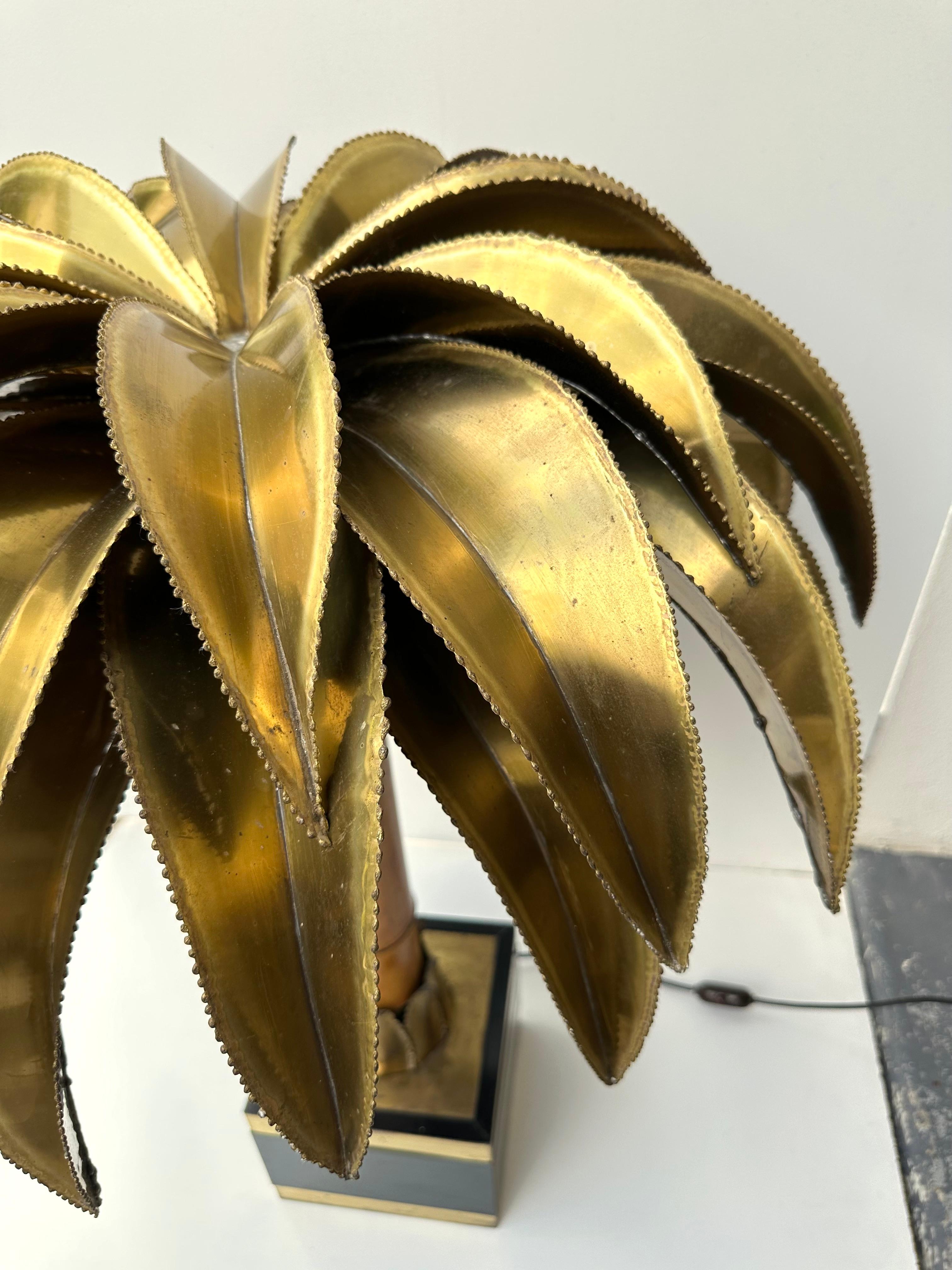Large Brass and Bamboo Palm Tree Table Lamp by Maison Jansen, France, 1970s 2