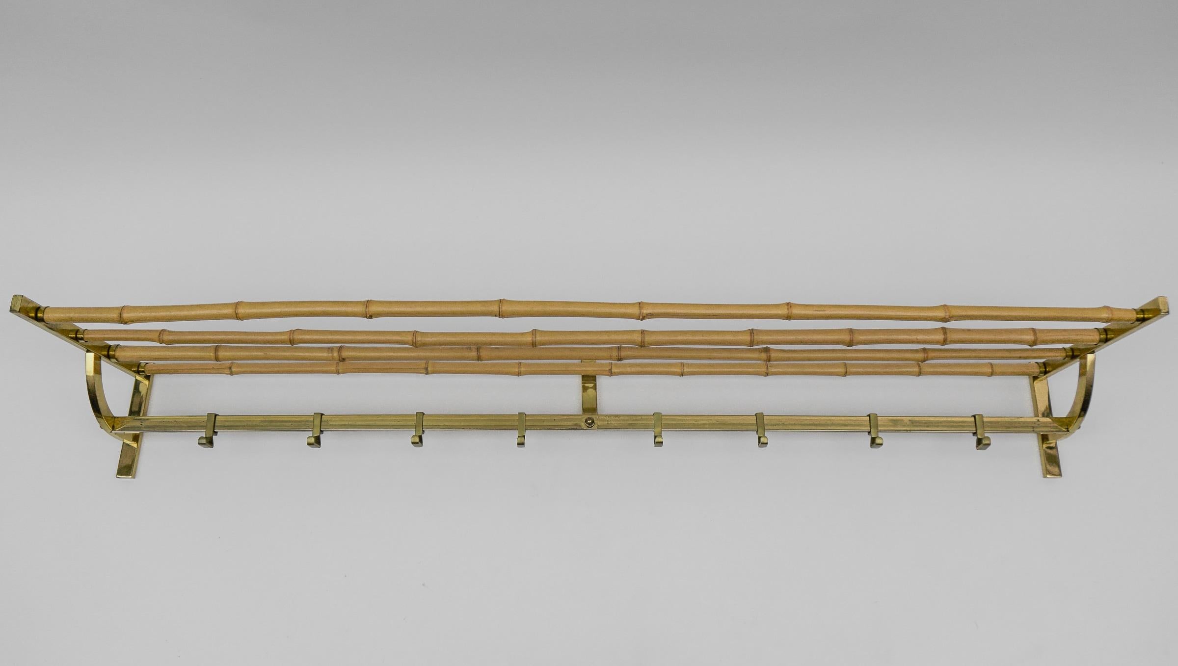Mid-20th Century Large Brass and Bamboo Wall Coat Rack, 1960 Italy For Sale