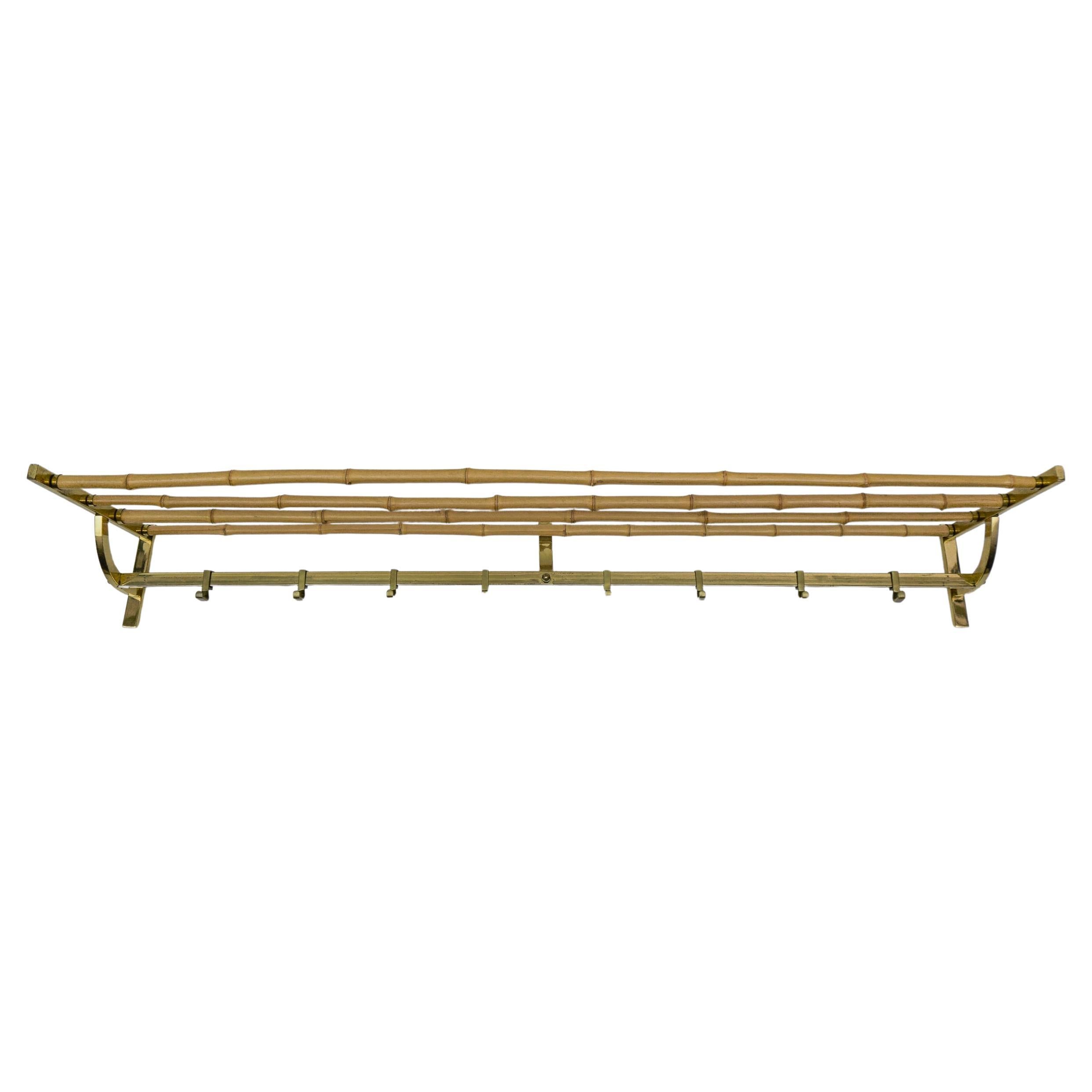 Large Brass and Bamboo Wall Coat Rack, 1960 Italy For Sale