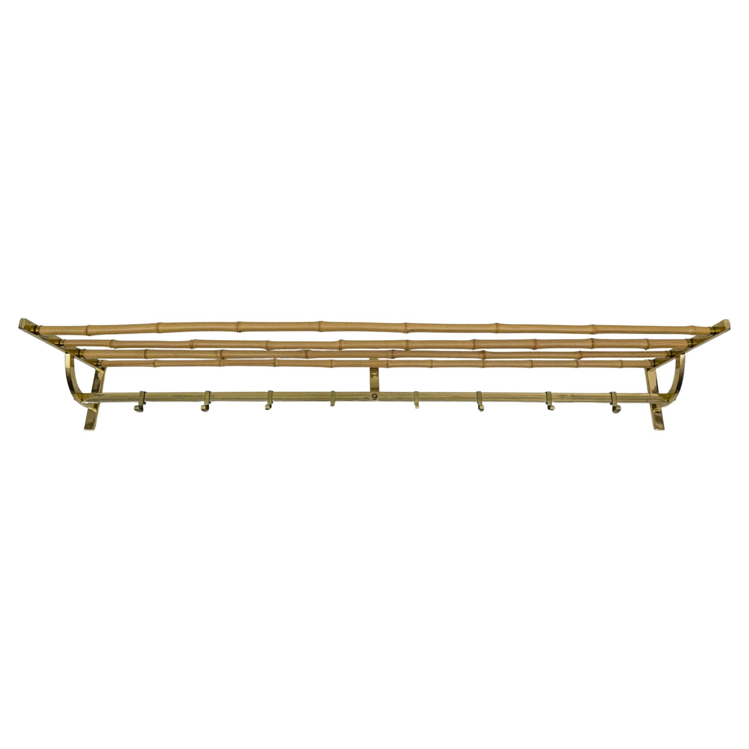 Large Brass and Bamboo Wall Coat Rack, 1960 Italy