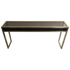 Large Brass and Black Lacquered Console in the Style of Romeo Rega