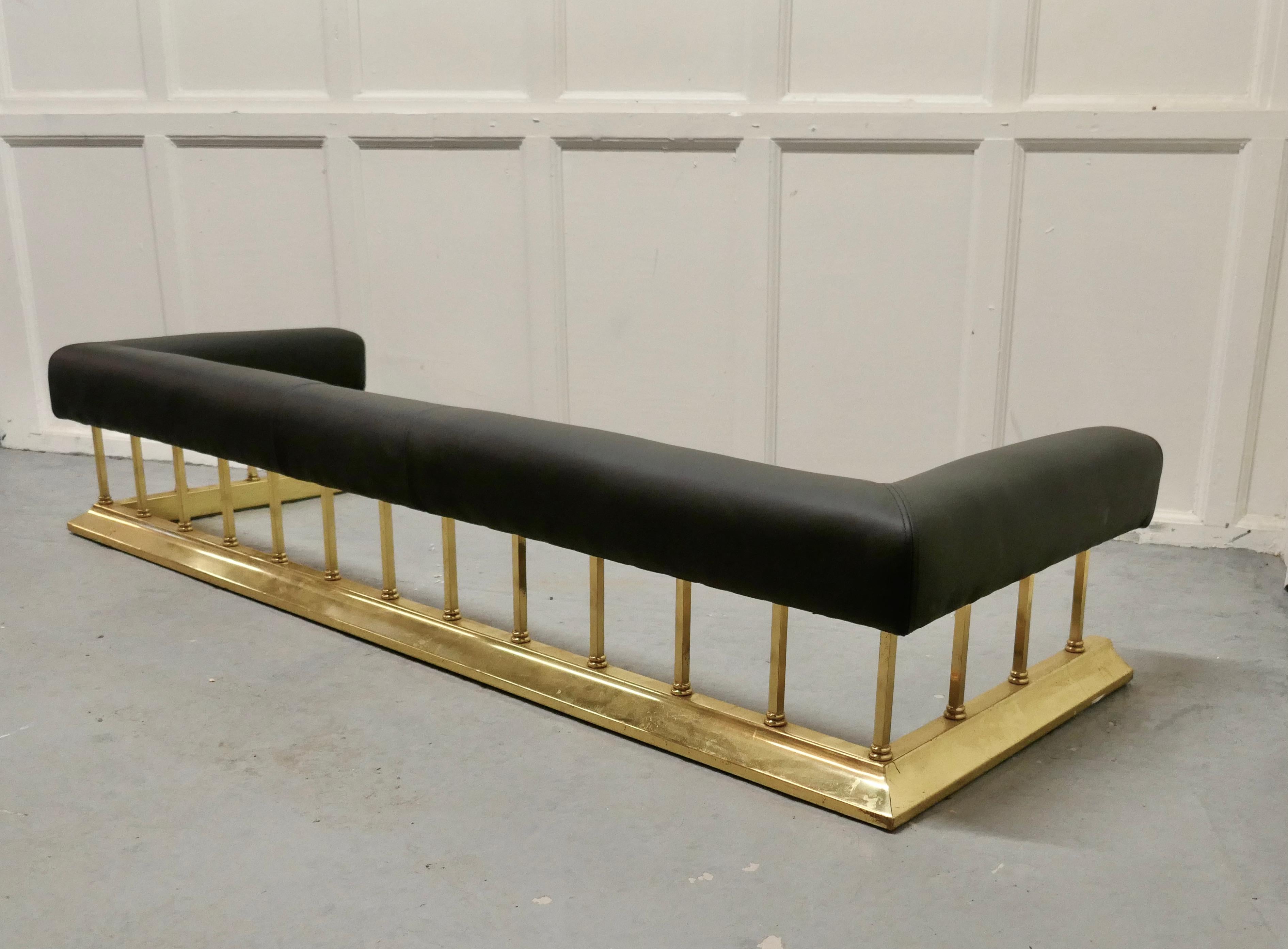 20th Century Large Brass and Black Leather Step Over Club Fender