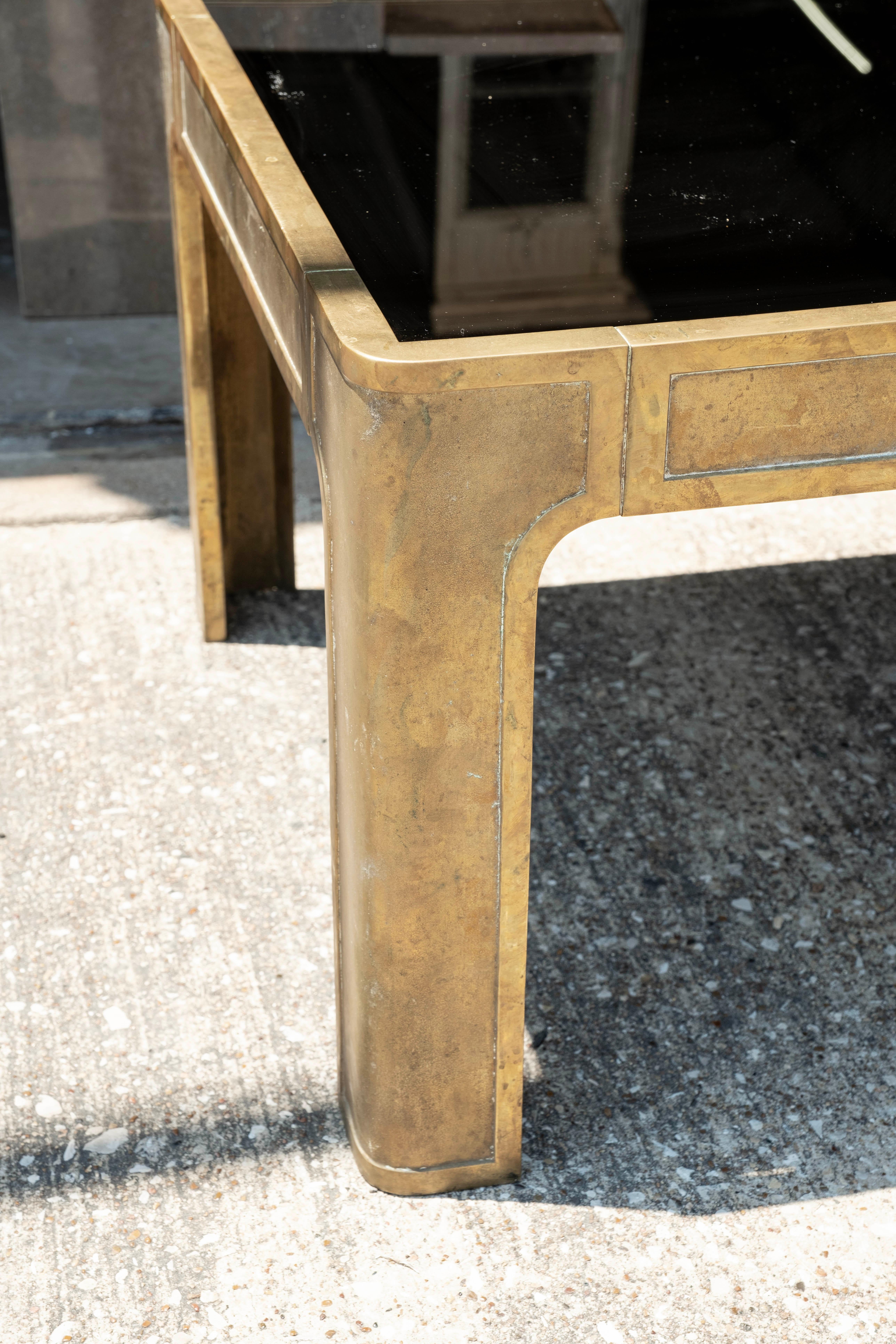 Mid-Century Modern Large Brass And Bronzed Mirror Coffee Table By Peter Guzhy