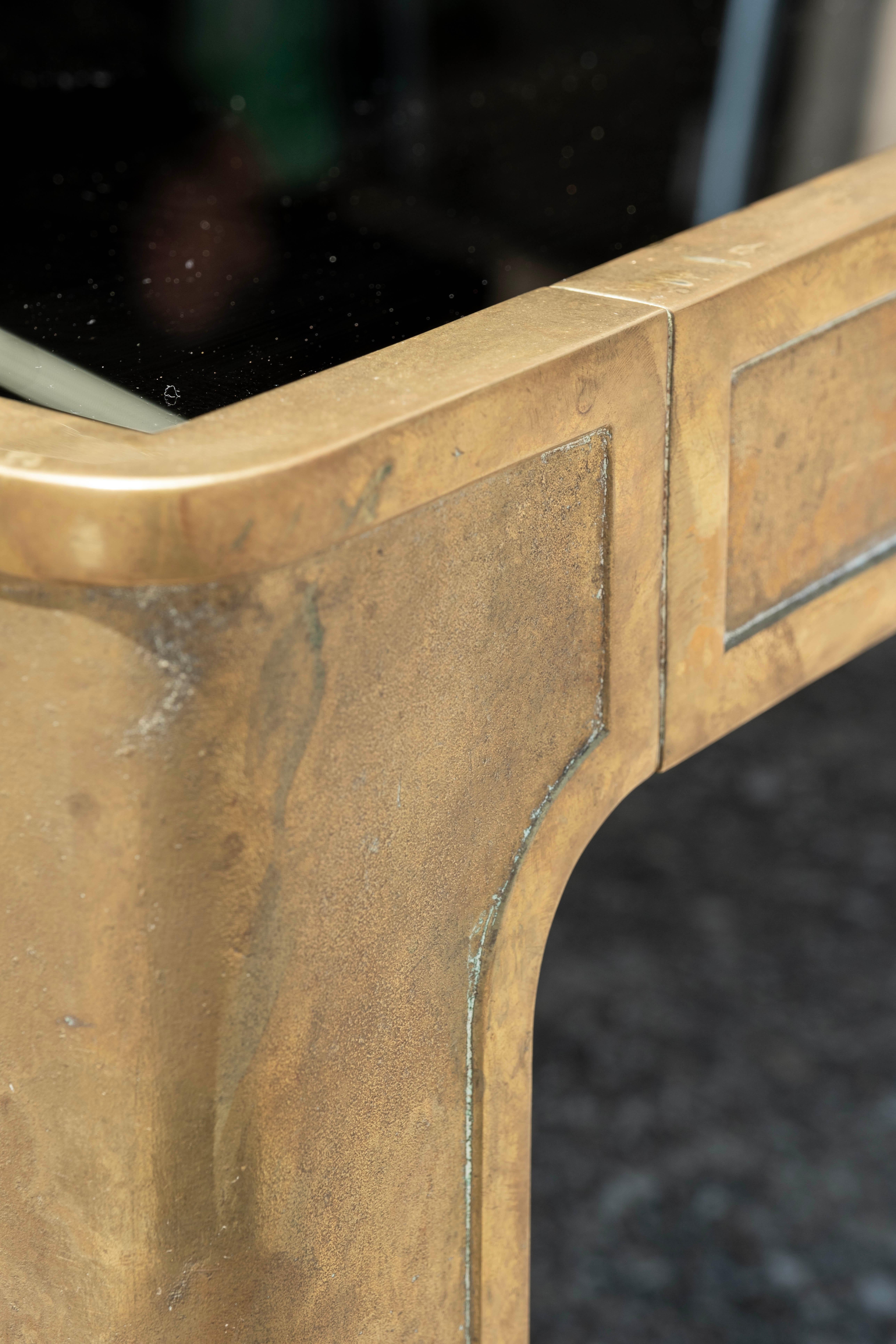 Large Brass And Bronzed Mirror Coffee Table By Peter Guzhy 2