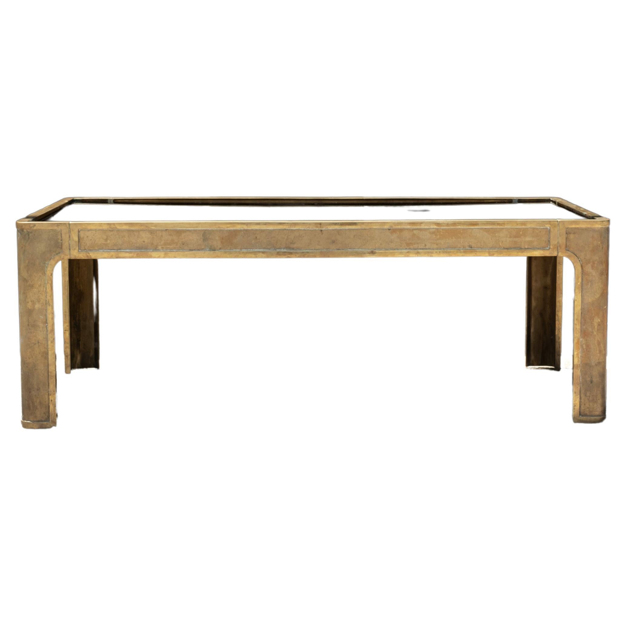 Large Brass And Bronzed Mirror Coffee Table By Peter Guzhy