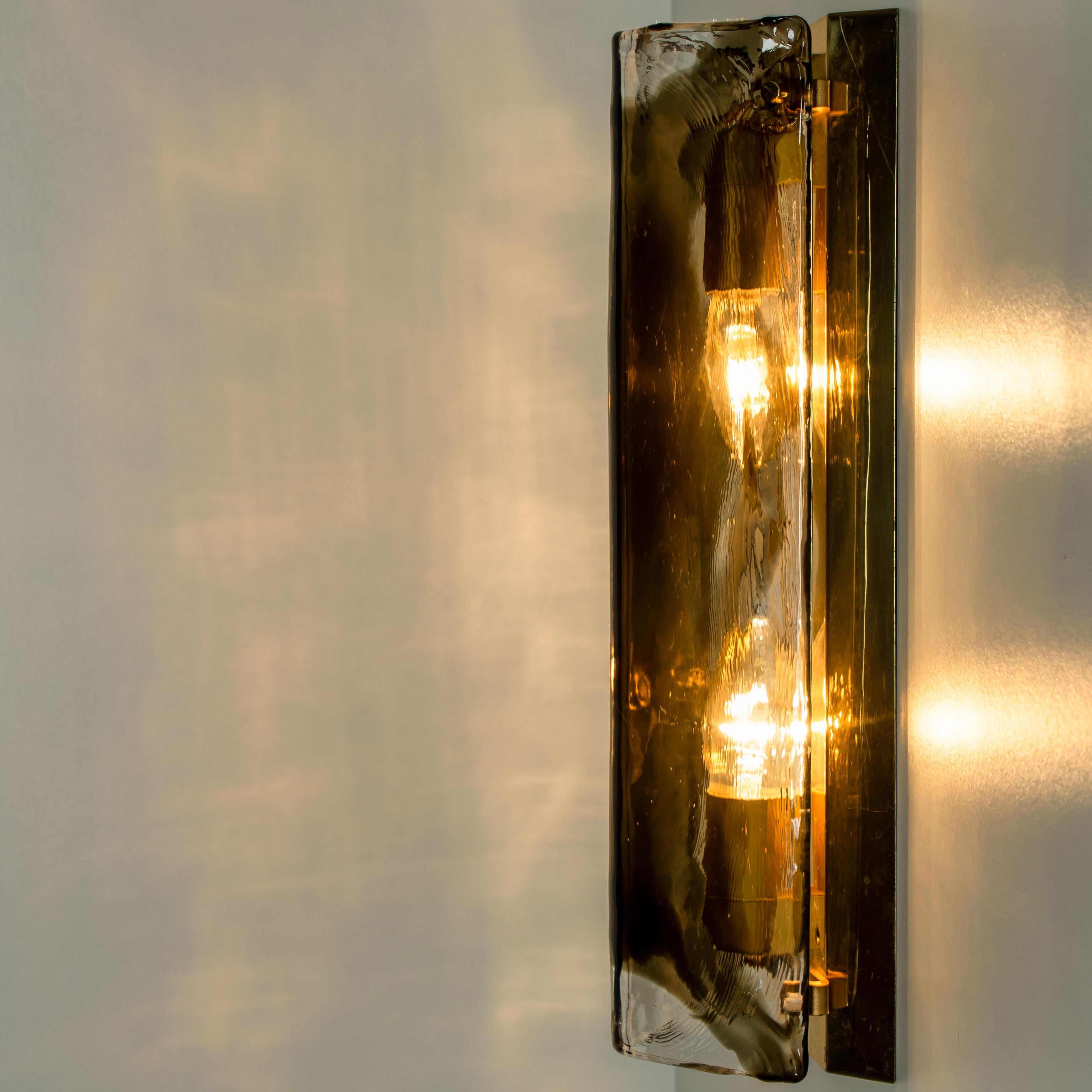 Austrian Large Brass and Brown Clear Glass Wall Light or Sconce by J.T. Kalmar