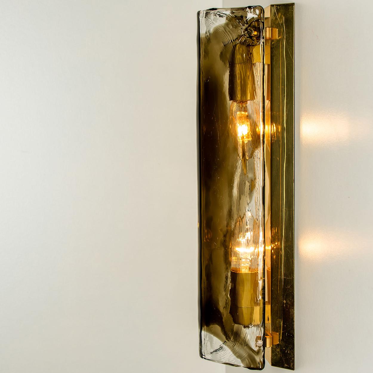 Mid-20th Century Large Brass and Brown Clear Glass Wall Light or Sconce by J.T. Kalmar