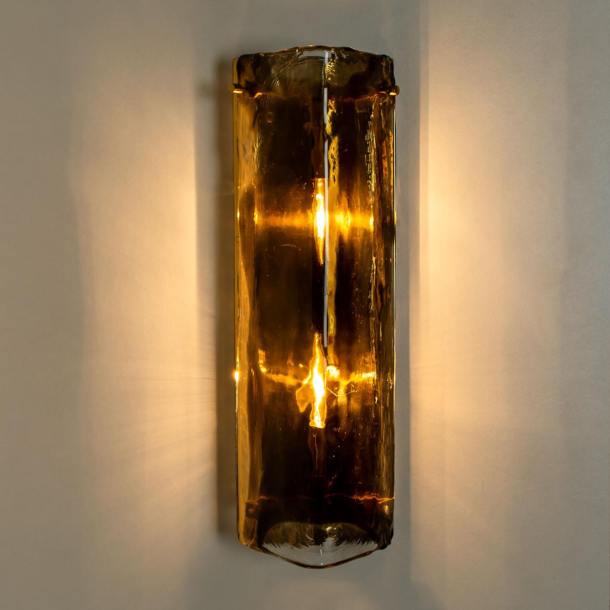 Large Brass and Brown Clear Glass Wall Light or Sconce by J.T. Kalmar 1