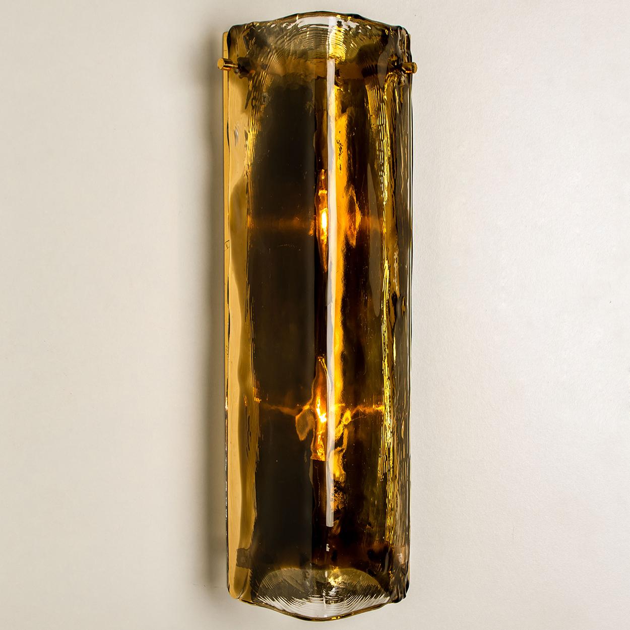 Large Brass and Brown Clear Glass Wall Light or Sconce by J.T. Kalmar 2