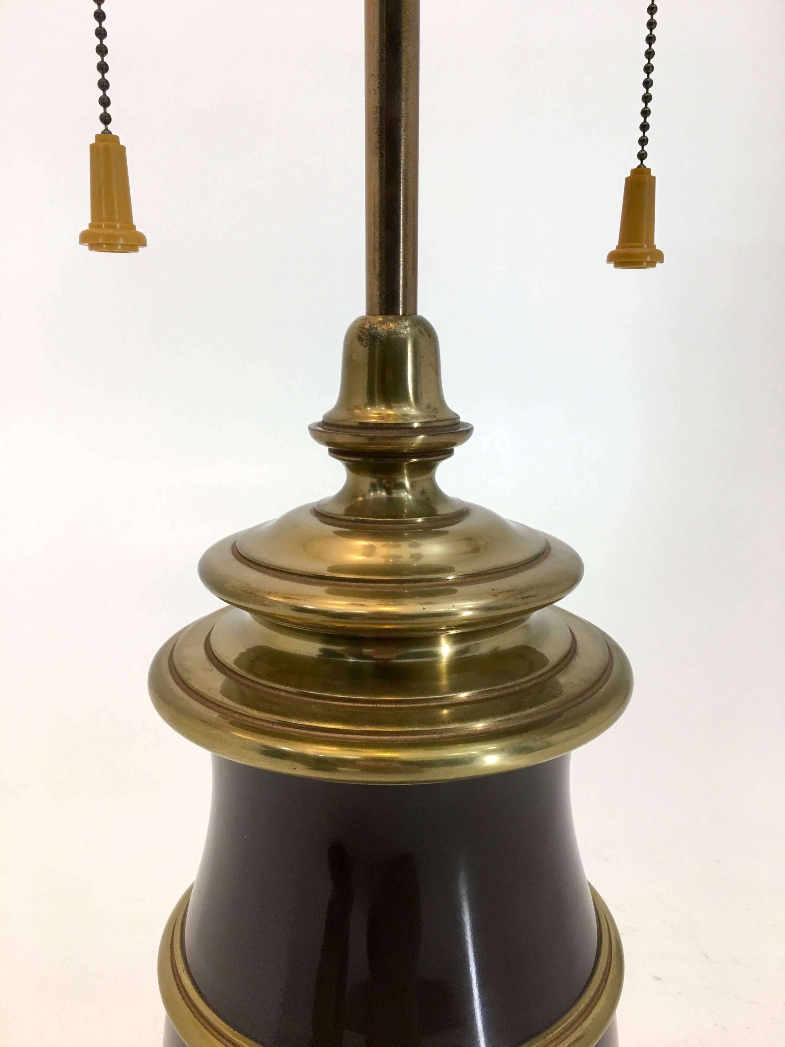 American Large Brass and Brown Painted Table Lamp by Stiffel