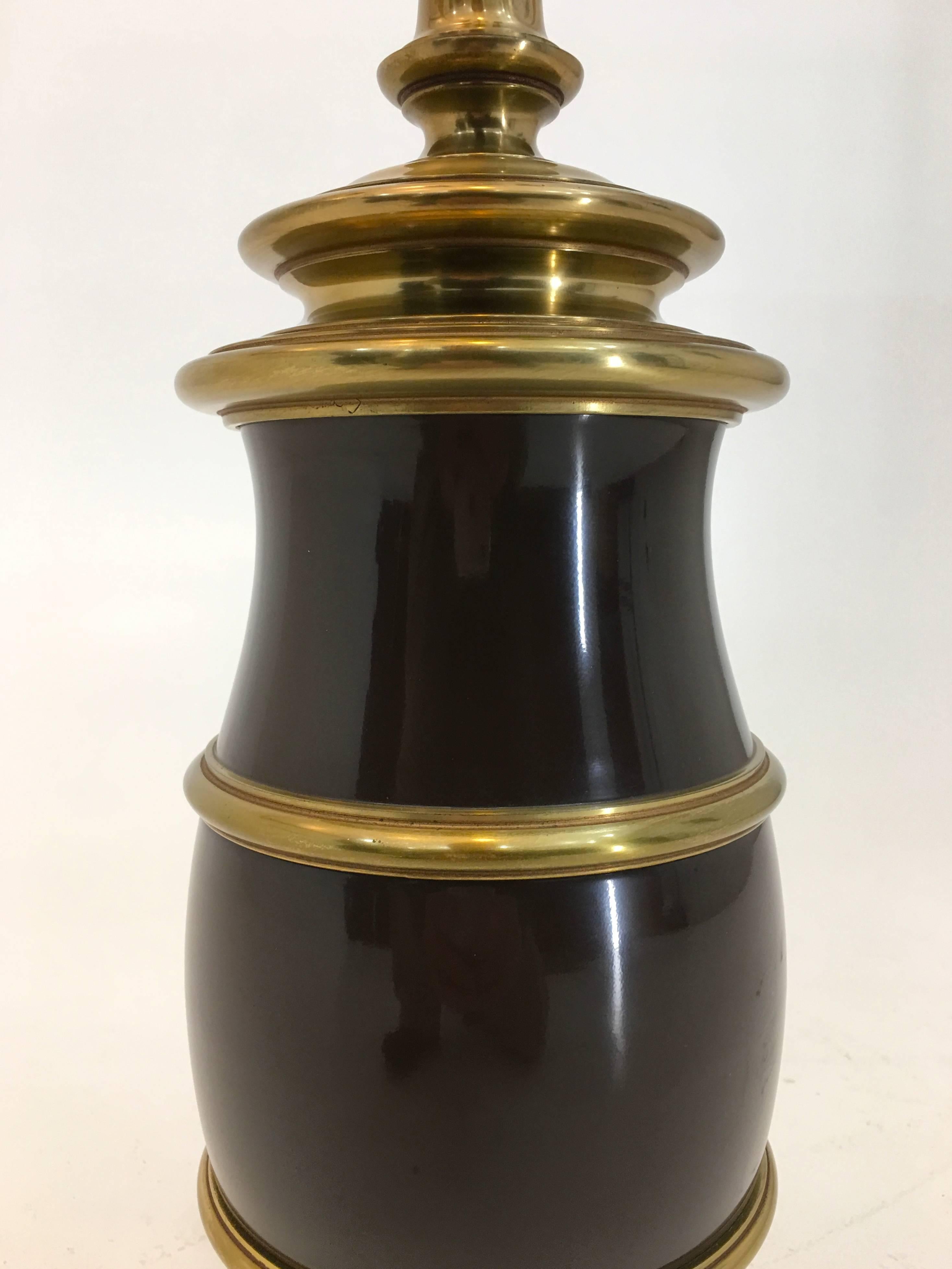 Large Brass and Brown Painted Table Lamp by Stiffel In Excellent Condition In South Charleston, WV