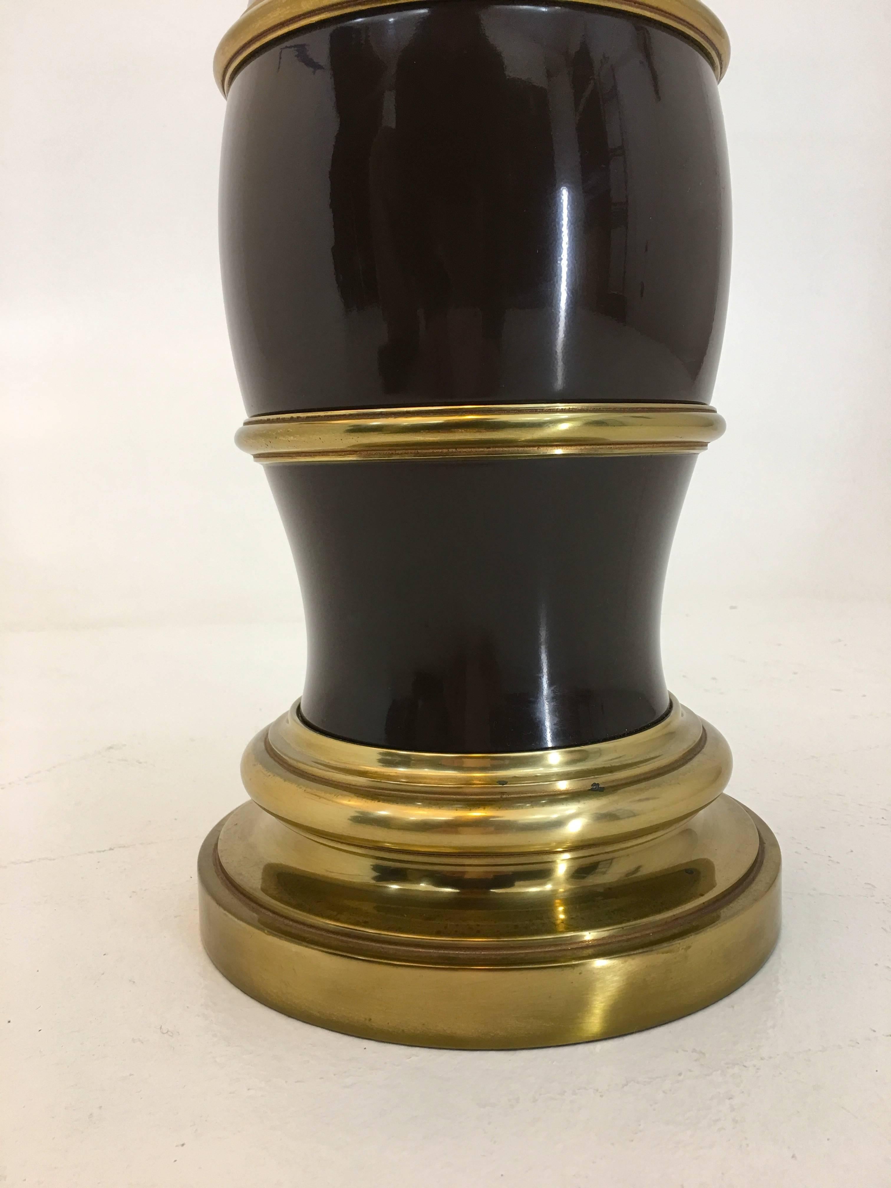 20th Century Large Brass and Brown Painted Table Lamp by Stiffel