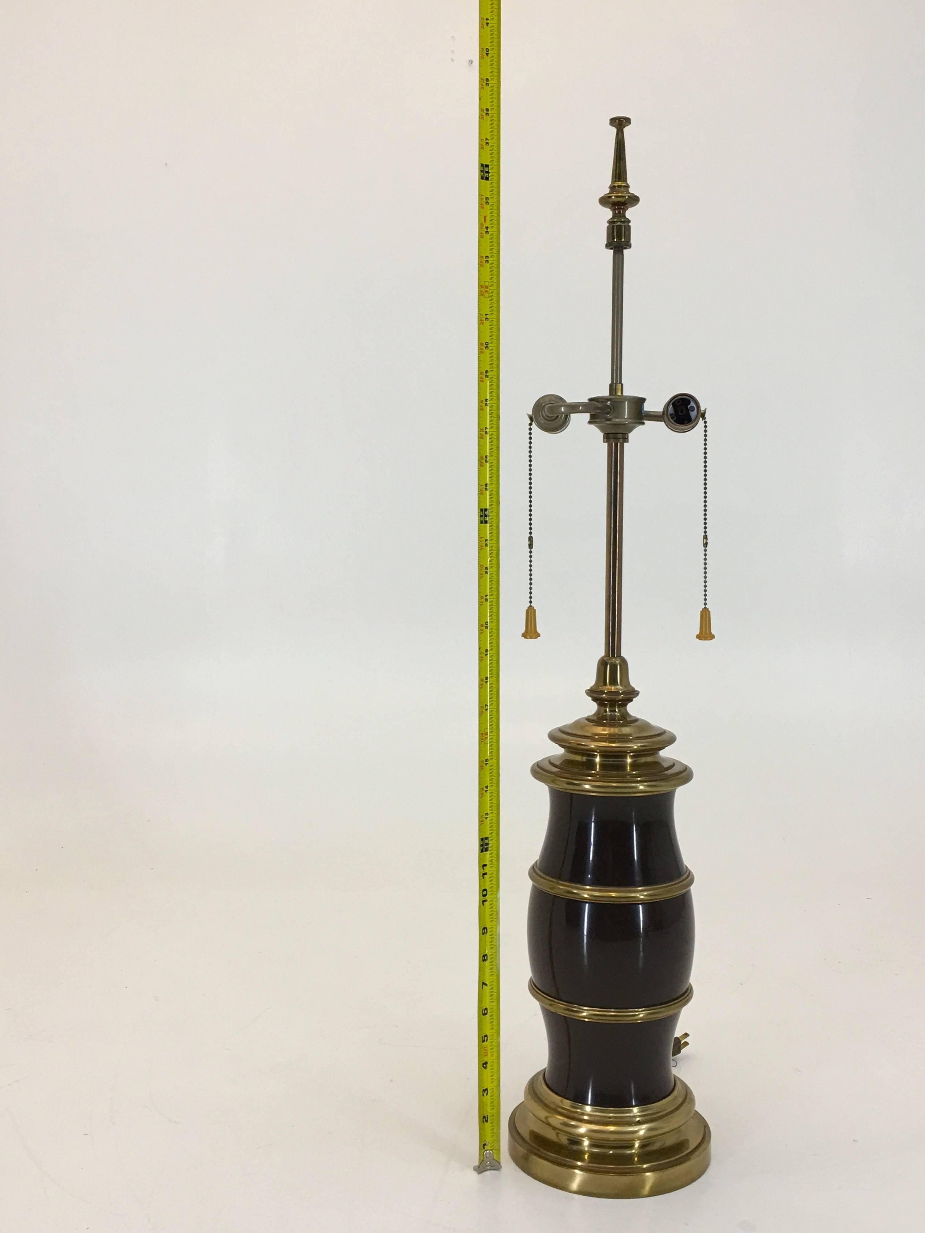 Large Brass and Brown Painted Table Lamp by Stiffel 1