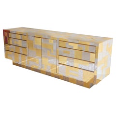 Large Brass and Chrome Cityscape Sideboard by Paul Evans, USA, 1970's