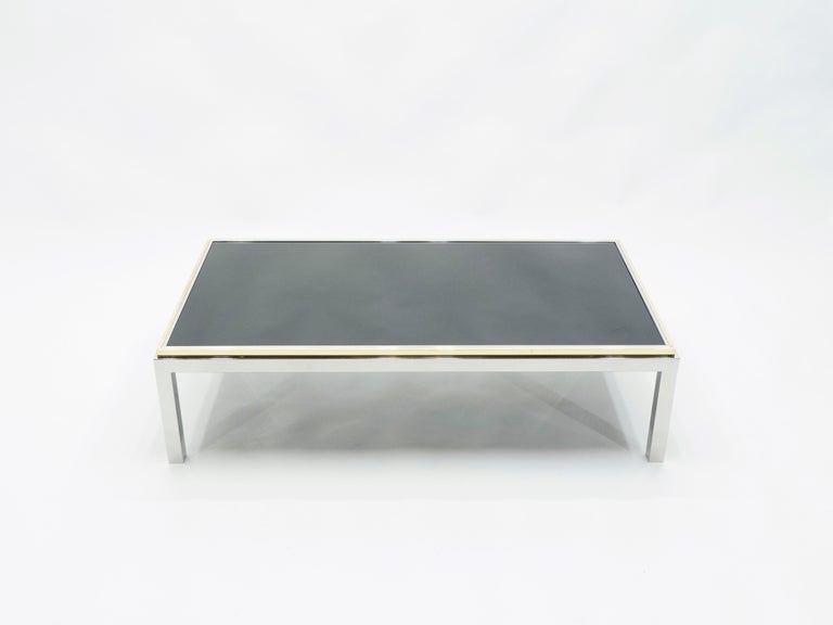 Mid-Century Modern Large Brass and Chrome Coffee Table Willy Rizzo Model Flaminia, 1970s For Sale