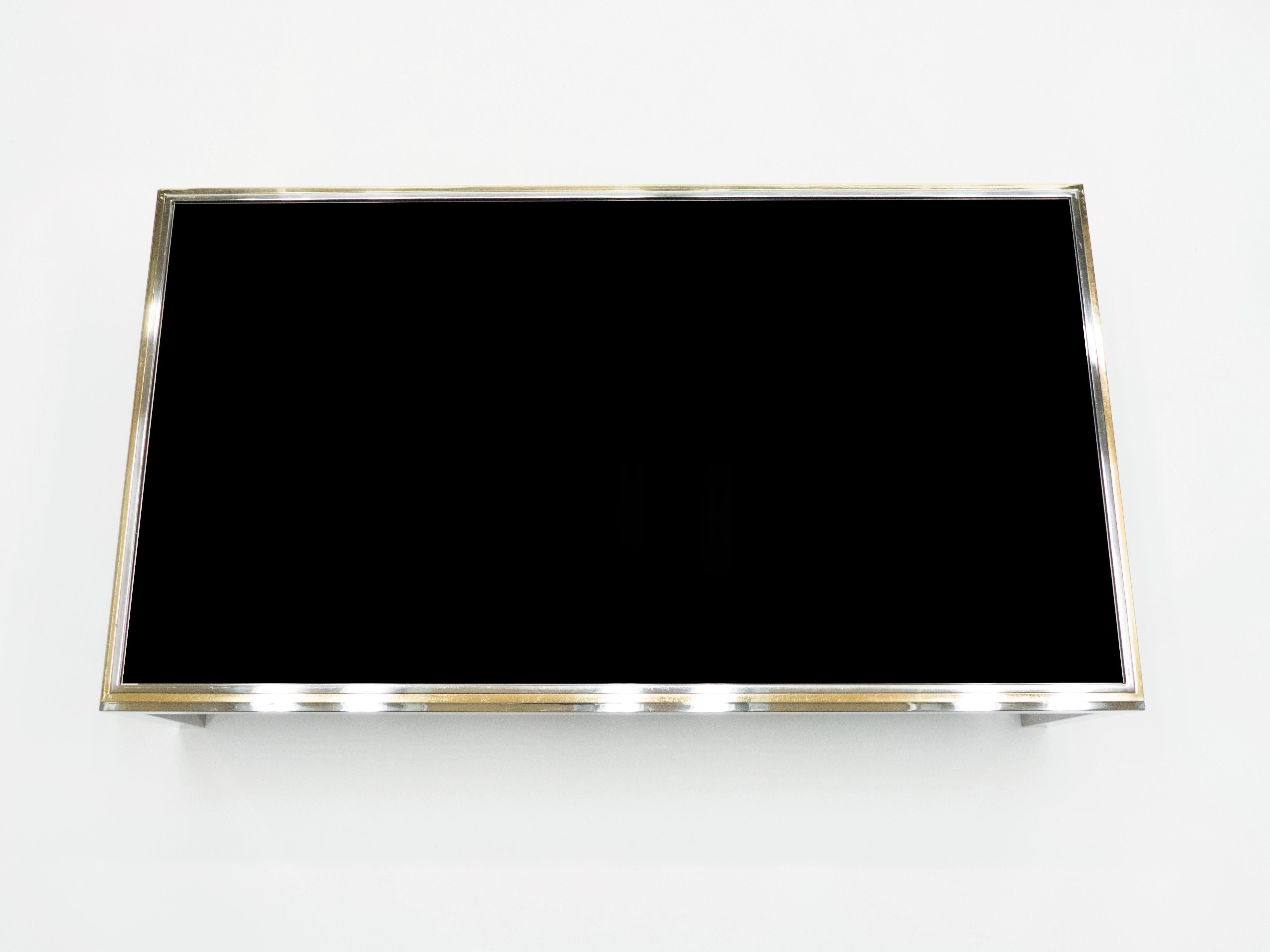 Italian Large Brass and Chrome Coffee Table Willy Rizzo Model Flaminia, 1970s For Sale