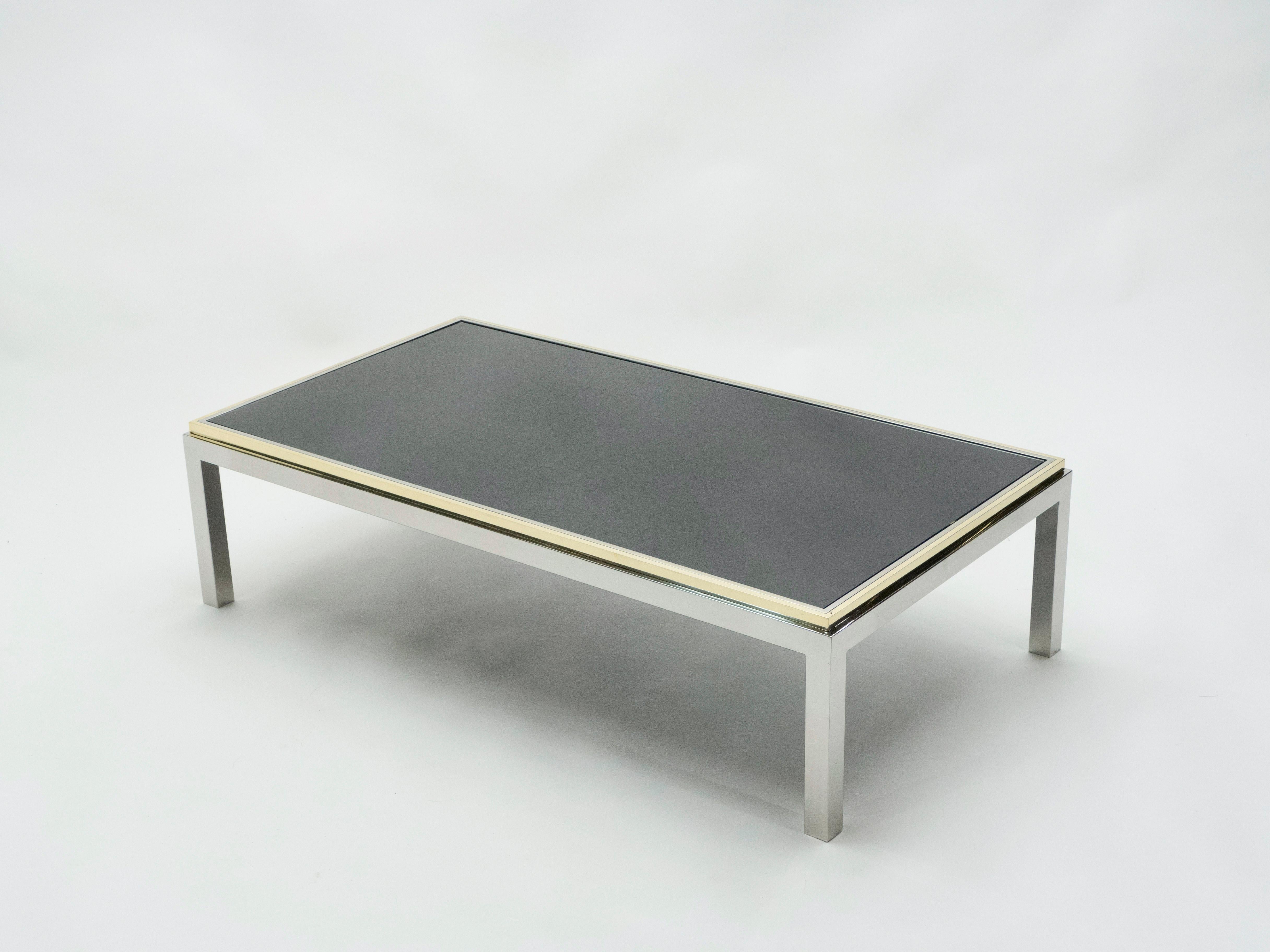 Large Brass and Chrome Coffee Table Willy Rizzo Model Flaminia, 1970s In Good Condition For Sale In Paris, IDF