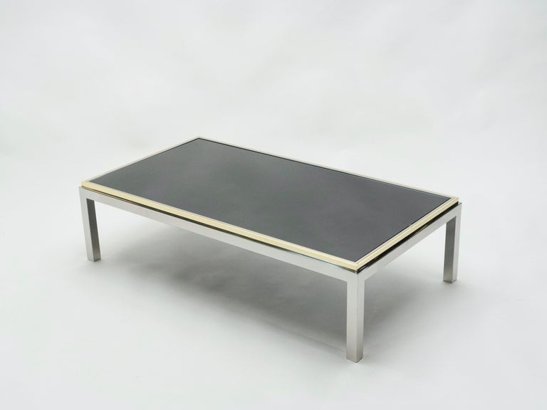 Large Brass and Chrome Coffee Table Willy Rizzo Model Flaminia, 1970s In Good Condition For Sale In Paris, FR