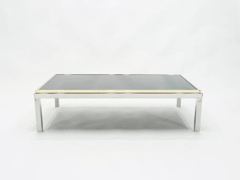 Large Brass and Chrome Coffee Table Willy Rizzo Model Flaminia, 1970s For Sale 1
