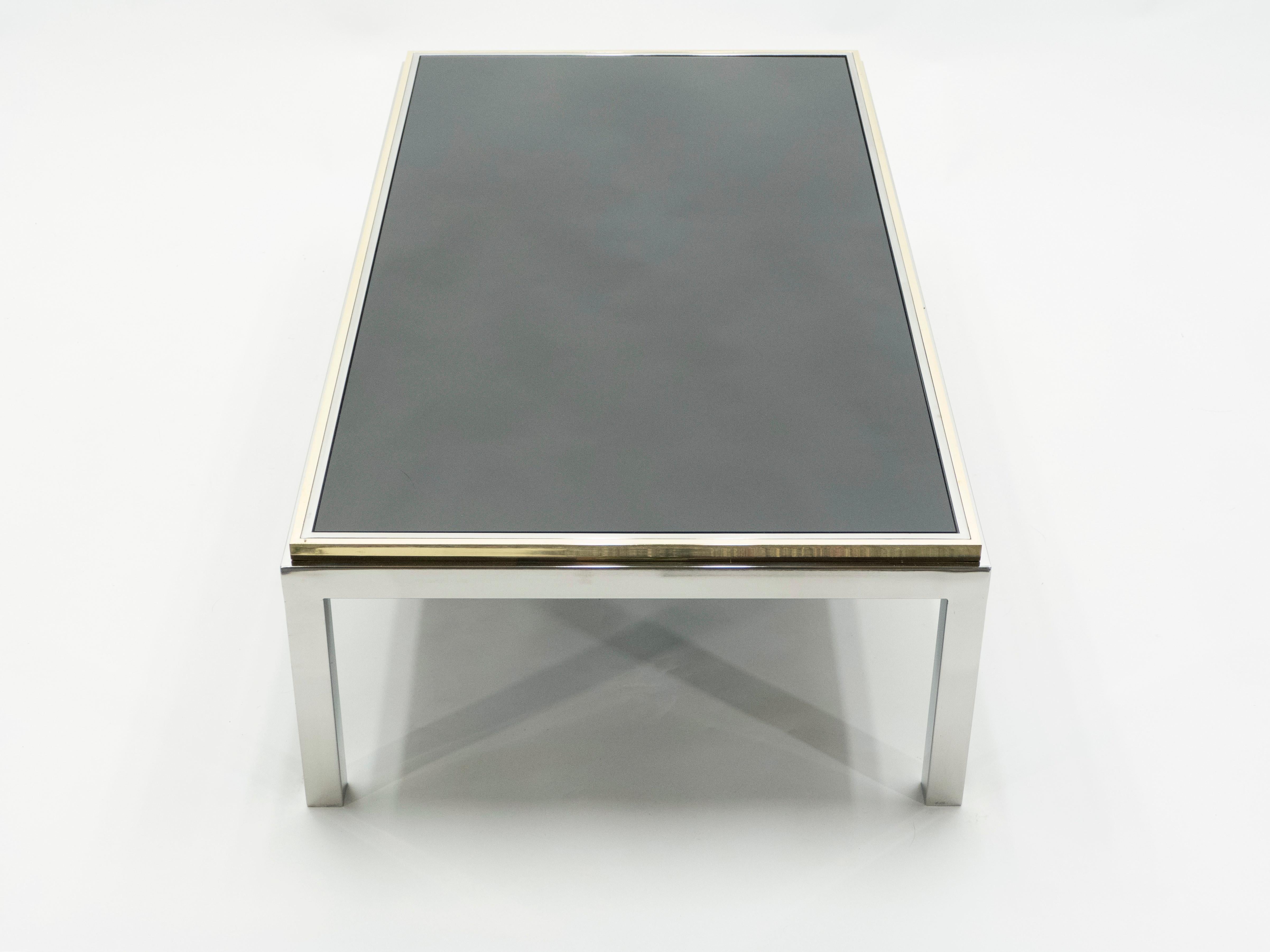 Large Brass and Chrome Coffee Table Willy Rizzo Model Flaminia, 1970s For Sale 2