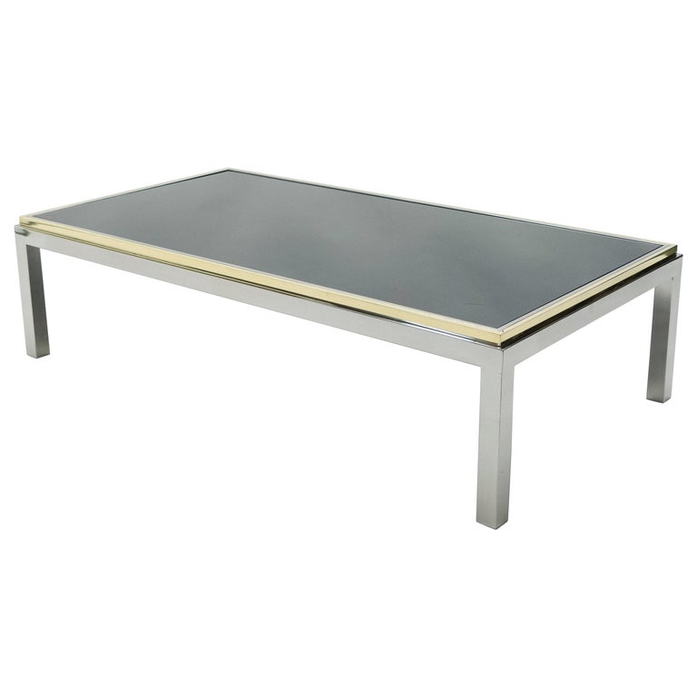 Large Brass and Chrome Coffee Table Willy Rizzo Model Flaminia, 1970s For Sale
