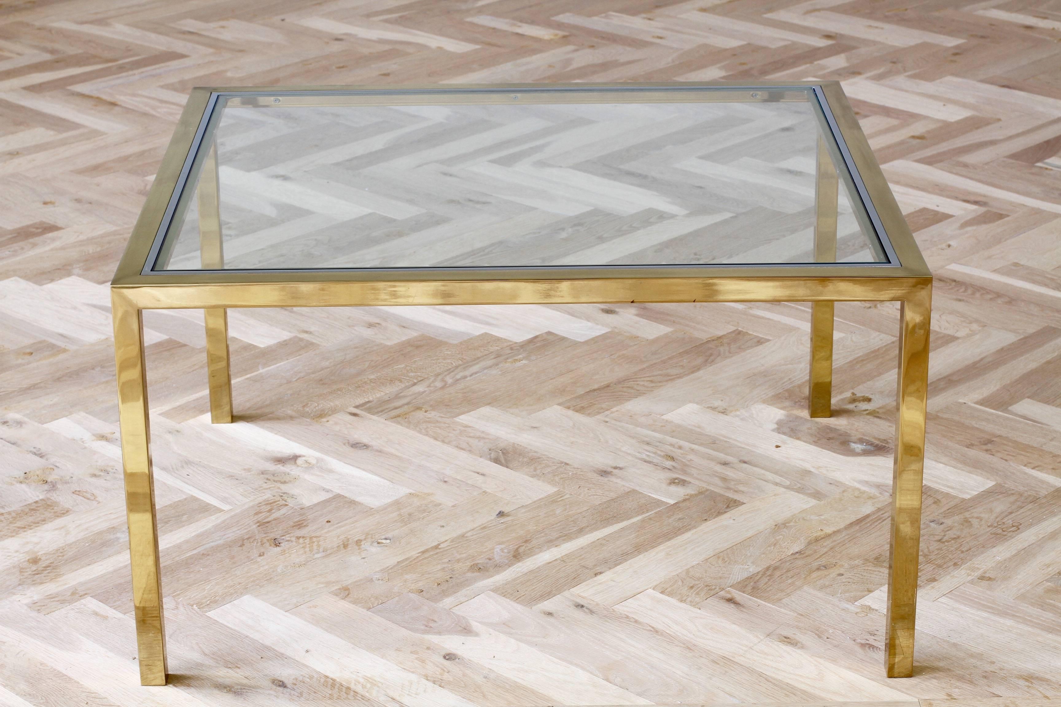 Mid-Century Modern Large Brass and Chrome Mid-Century Coffee Table Attributed to Maison Jansen For Sale