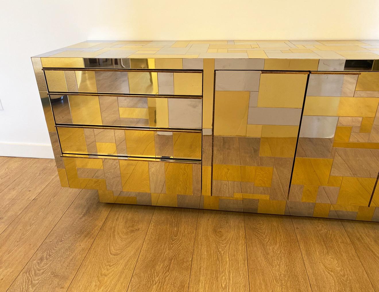 Mid-Century Modern Large Brass and Chrome Sideboard by Paul Evans, USA 1970's