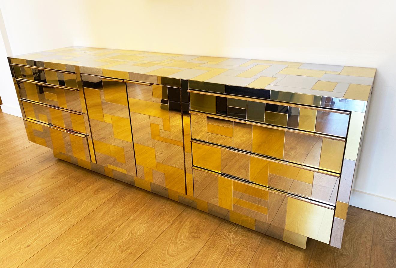 Large Brass and Chrome Sideboard by Paul Evans, USA 1970's In Excellent Condition In Miami, FL