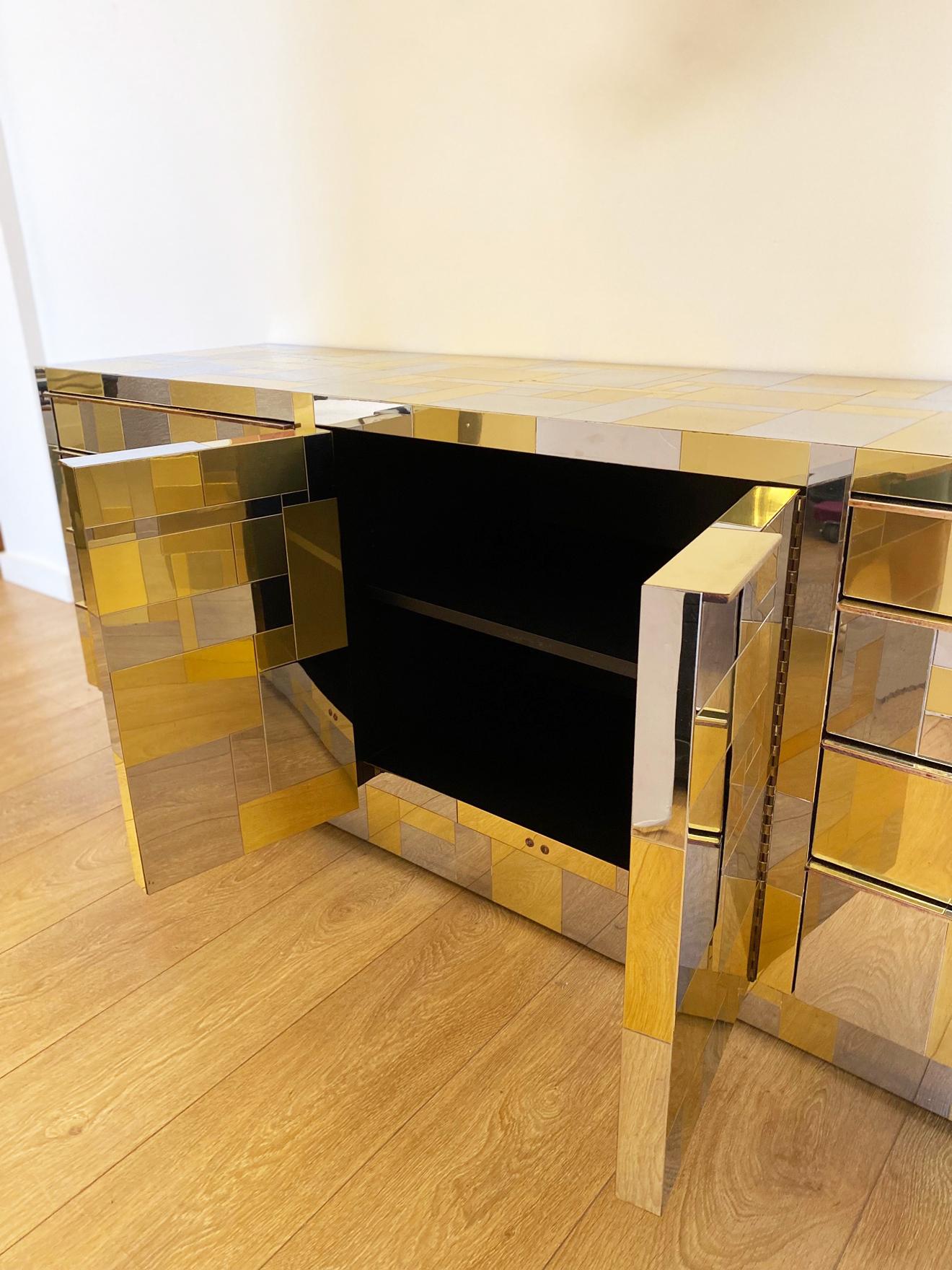 Large Brass and Chrome Sideboard by Paul Evans, USA 1970's 1