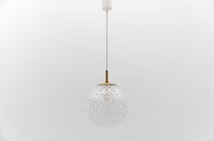 Large Brass and Clear Glass 3D Pattern Ball Pendant Lamp, 1960s Germany